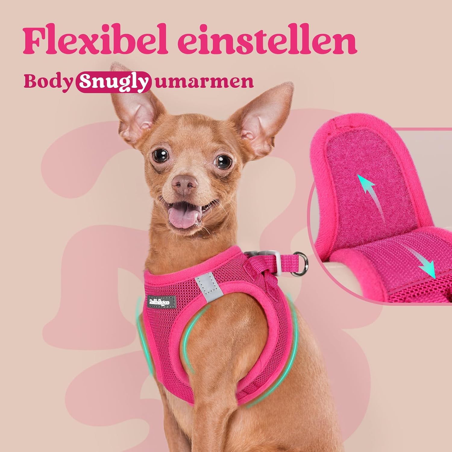 Detalle de rabbitgoo Hundegeschirr für kleine Hunde (XS) – Step-in Welpengeschirr mit weichem Mesh, atmungsaktiv & reflektierend