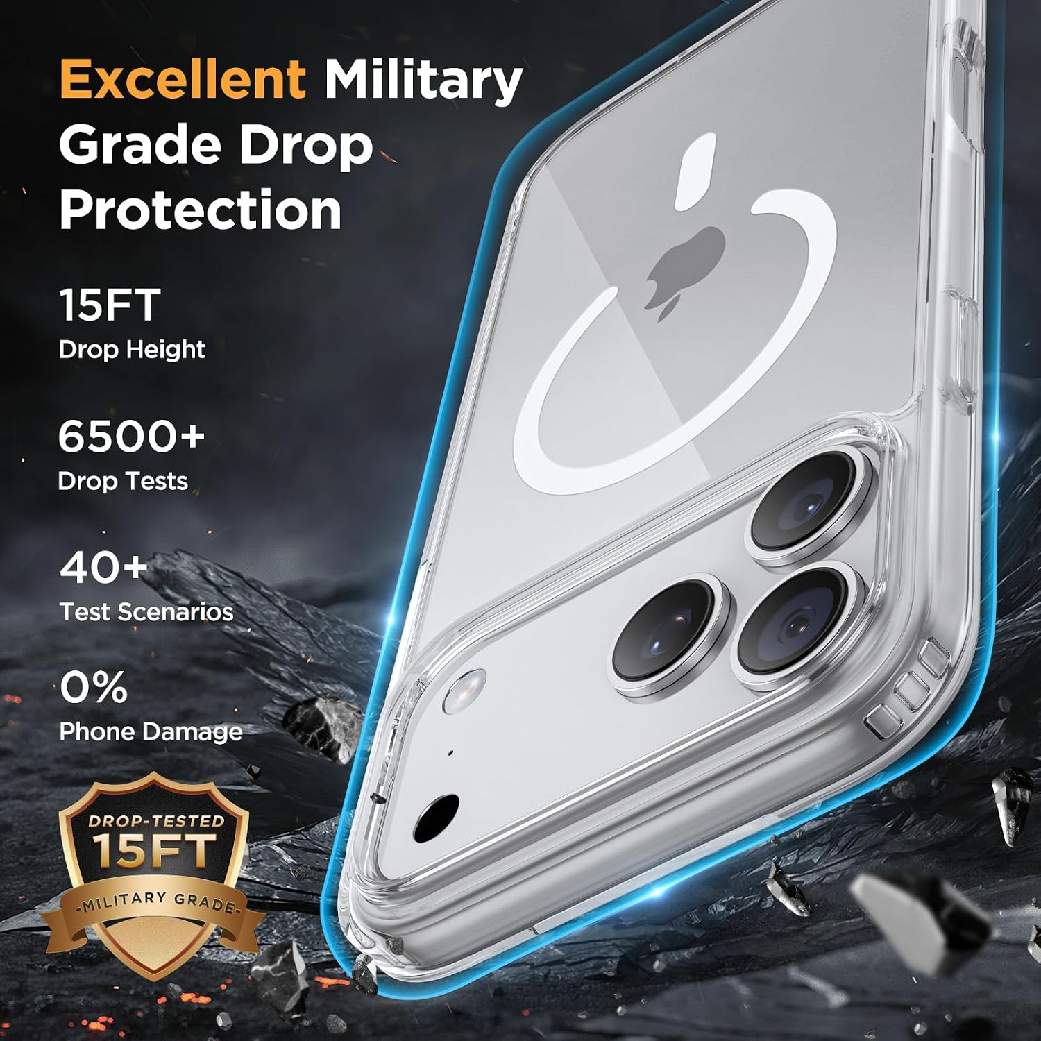 Detalle de Miracase for iPhone 17 Pro Max: MagSafe Case with 9H+ Screen Protector, Military-Grade Protection (Matte Clear, 6.9")