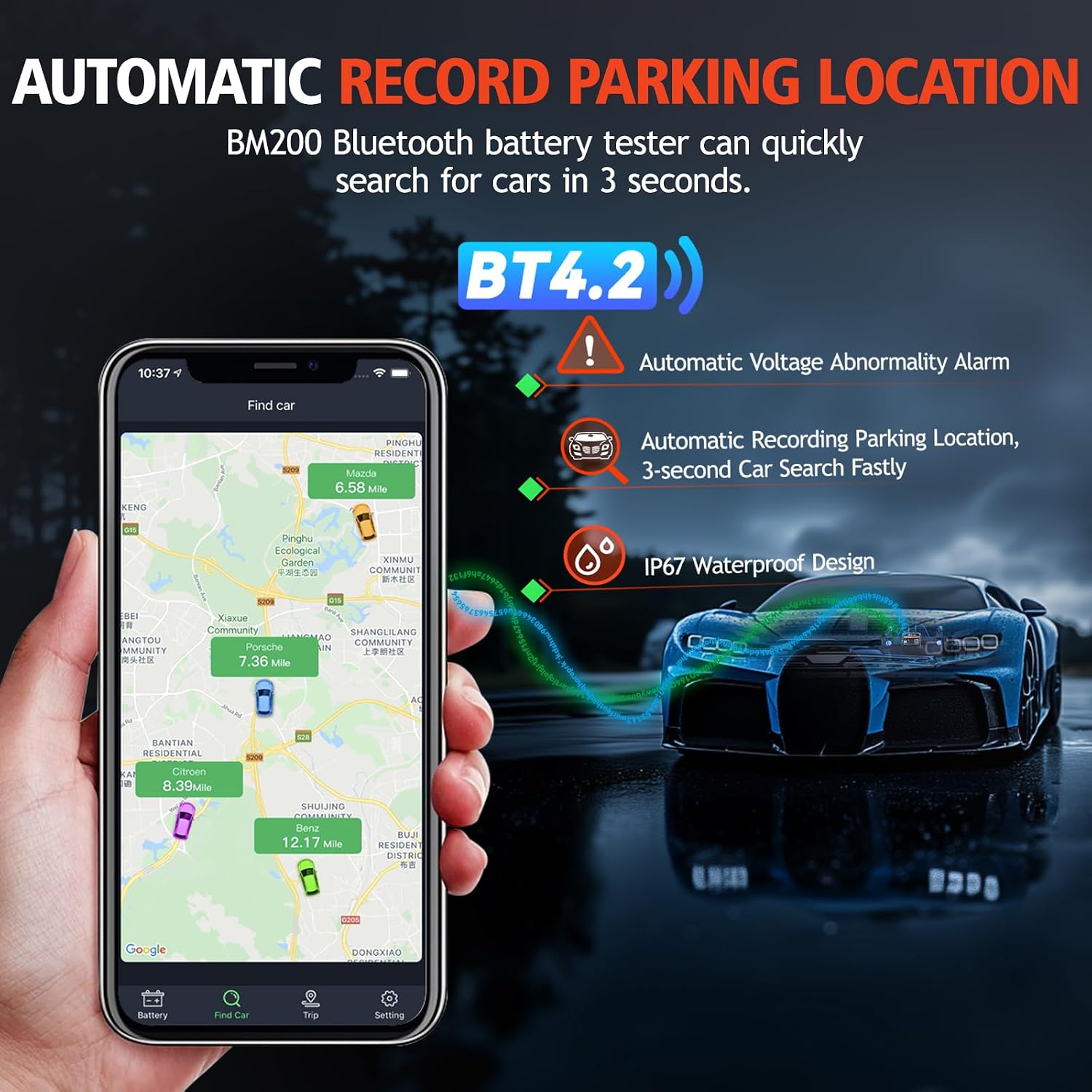 Detalle de ANCEL BM200-US Car Battery Tester: 12V Bluetooth Battery Monitor for Cars, RVs, Boats and More