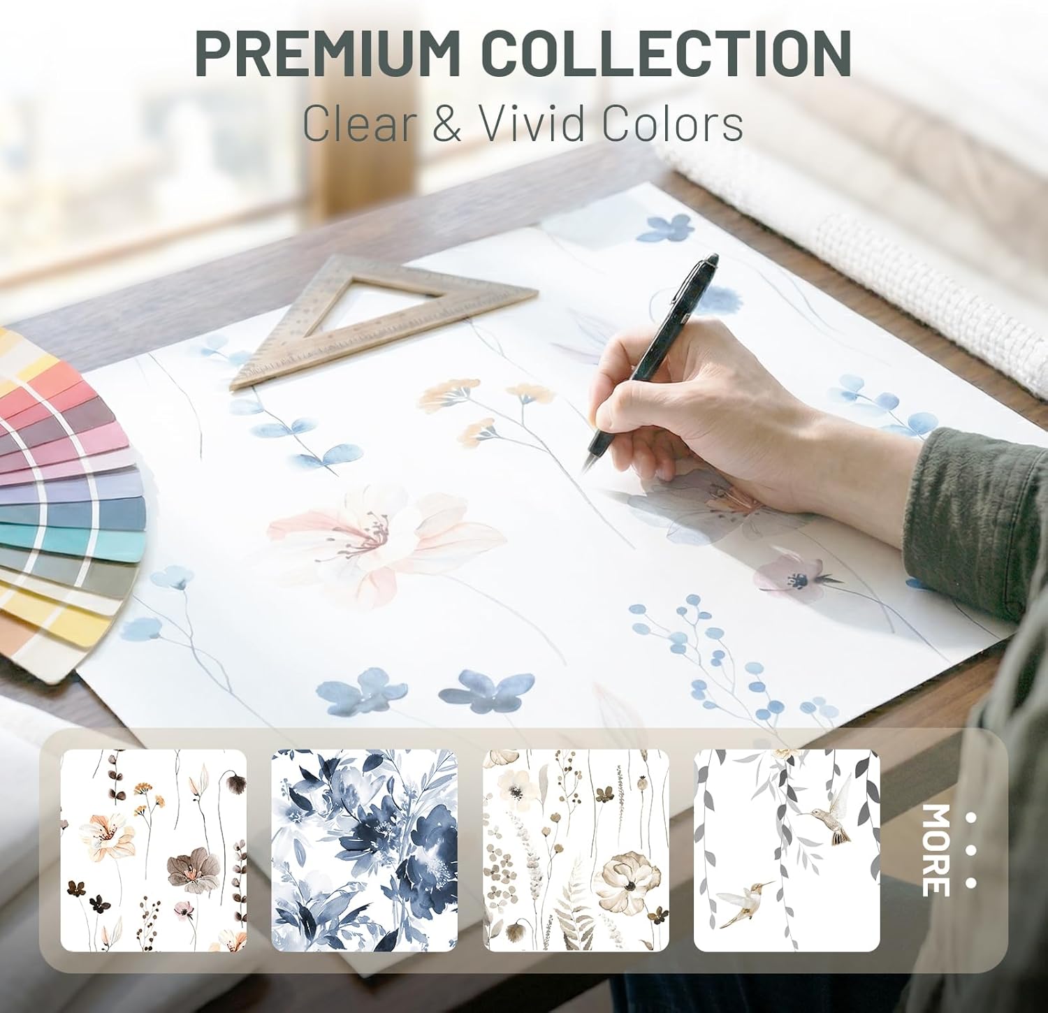 Thumbnail 2 de WITHLOC No Hook Shower Curtain with Snap-in Liner (Watercolor Floral, Plants Blue/Beige) — 71 x 74 Inch