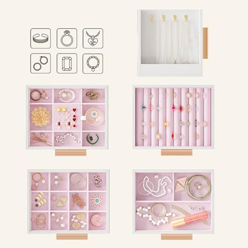 Thumbnail 4 de HOOBRO Caja Joyero de 4 Niveles con Ventana Transparente (EWD09JB04) – Organizador de Joyería en Blanco y Dorado