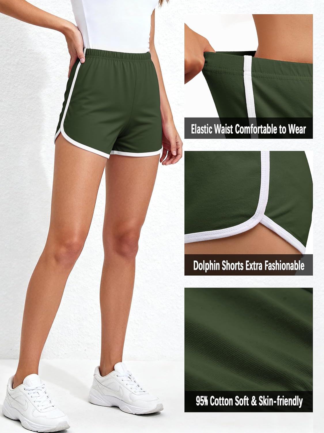 Detalle de URATOT Women's Cotton Gym Shorts Pack of 2: Lightweight, Breathable Lounge & Activewear