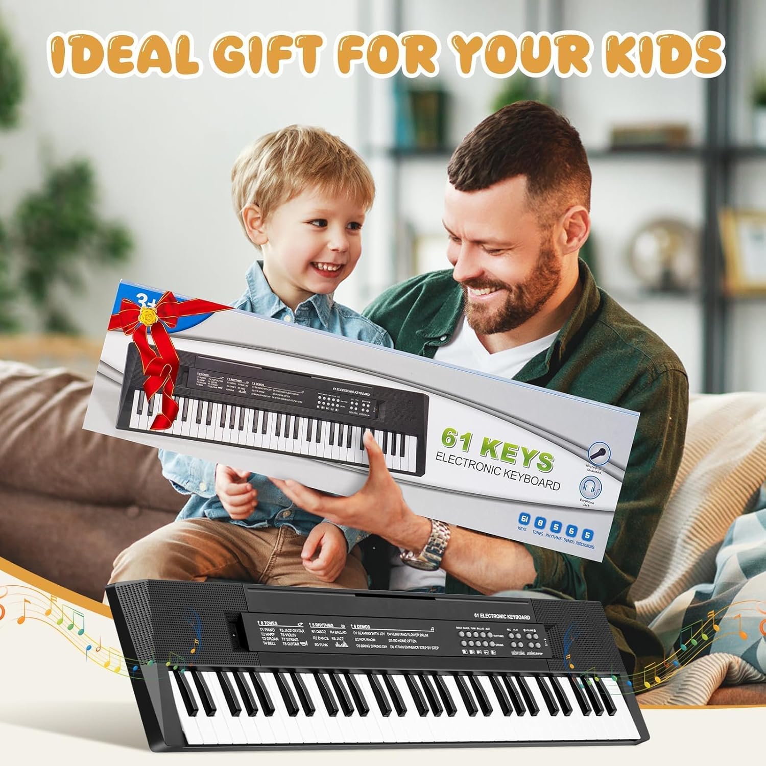 Thumbnail 6 de Bambini Tastiera Pianoforte Giocattolo Pianola con Microfono - 61 Tasti Portatile, Nero