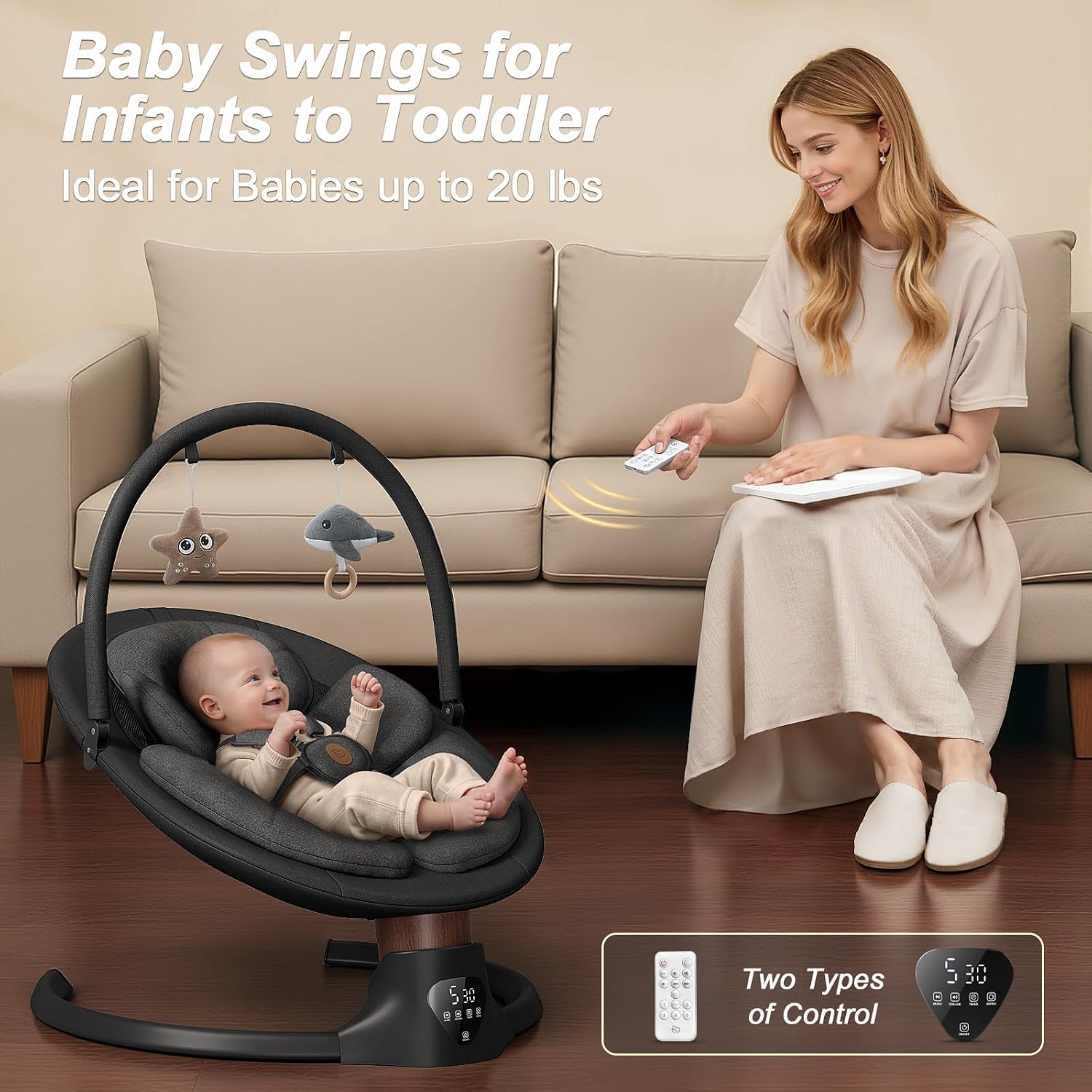 Detalle 1 de FasonBaby Electric Baby Swing with Bluetooth Music, 5 Speeds and Remote