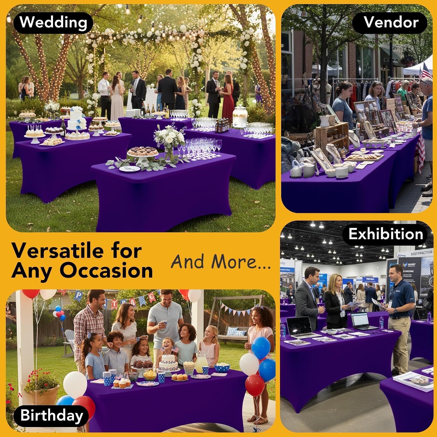 Detalle de Dailyset 6-Pack Premium Purple Spandex Tablecloths for 8ft Rectangular Tables