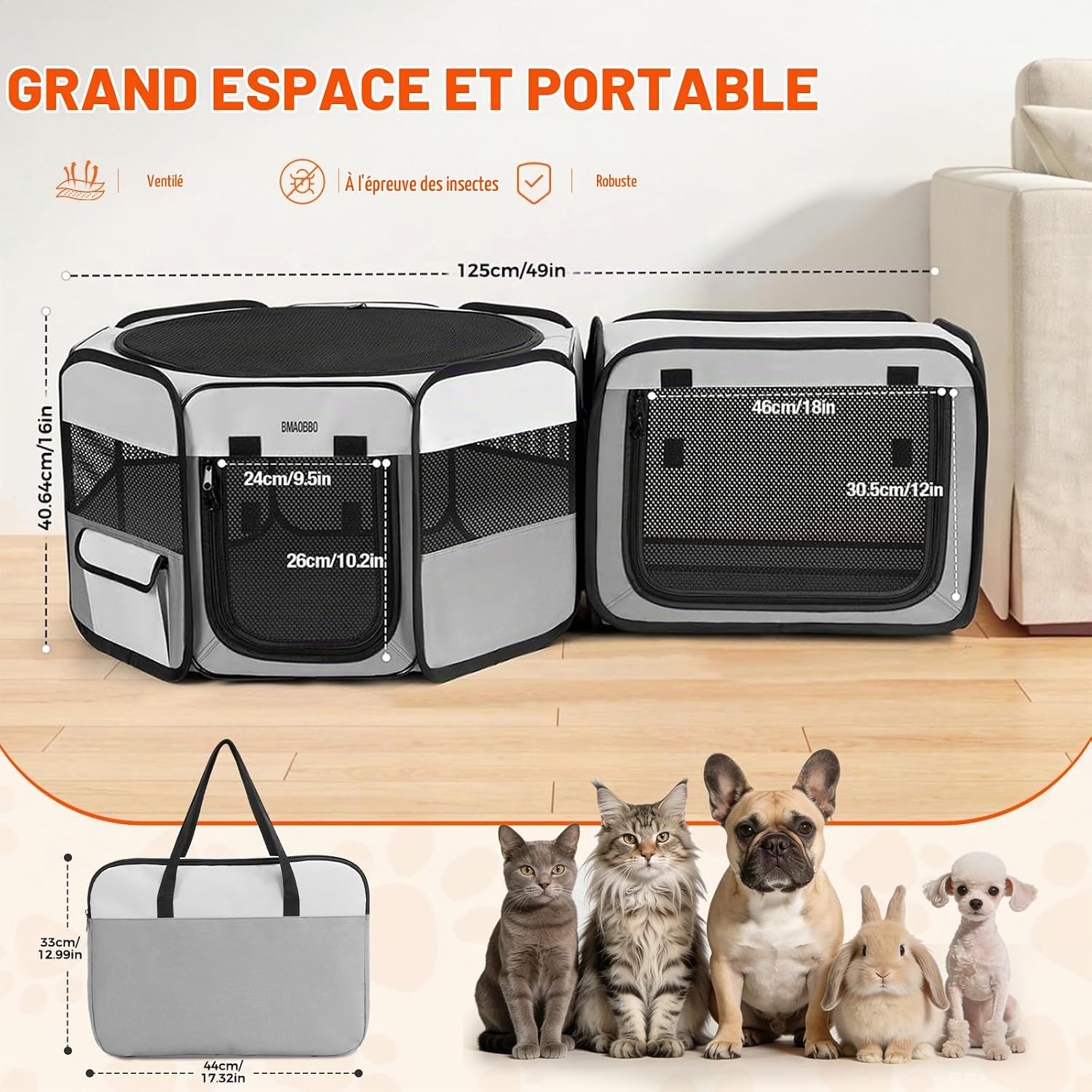 Detalle de BMaoBBo 2-in-1 opvouwbare speelbox voor katten met afneembare kattenbak