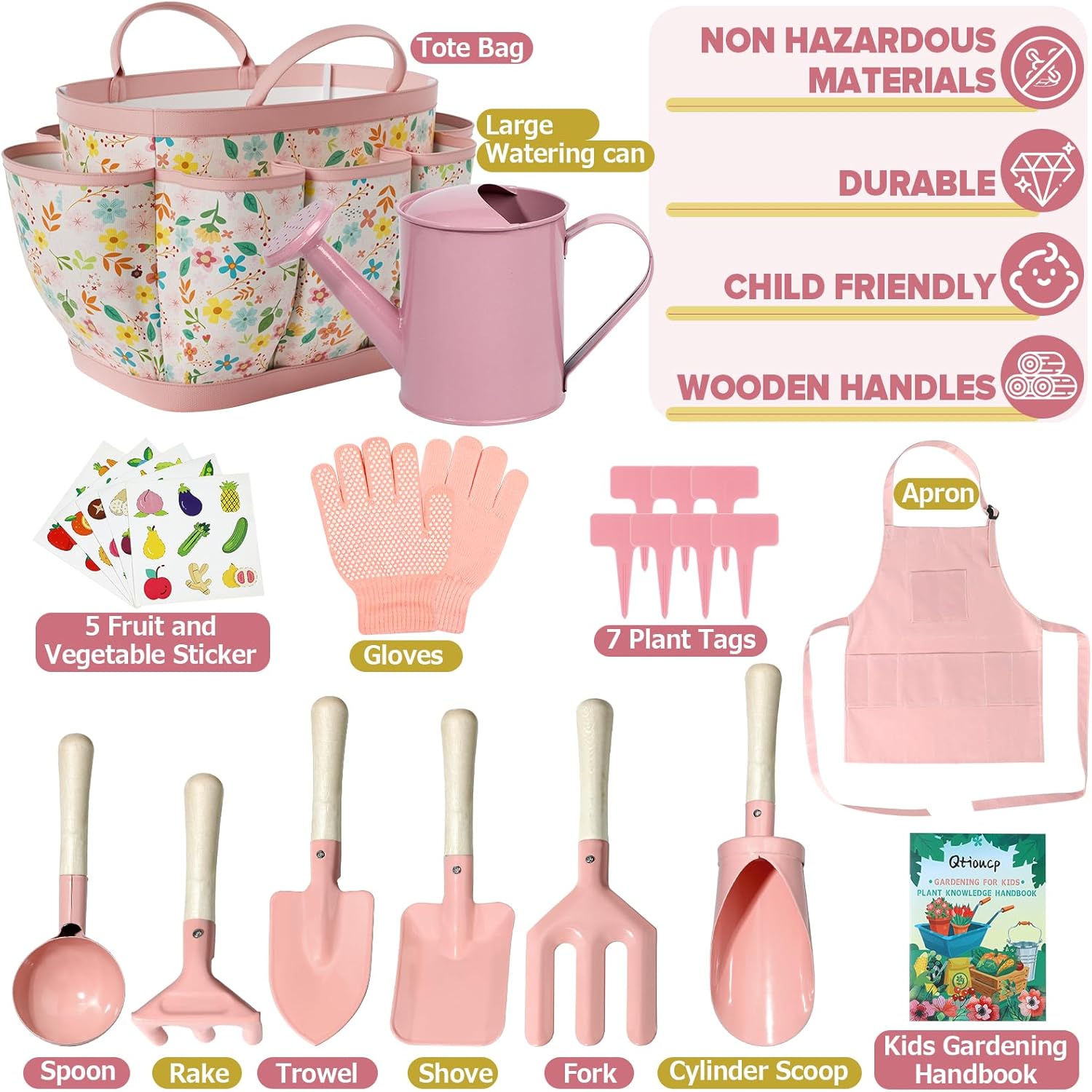 Thumbnail 1 de Qtioucp Kids Gardening Set (14-Piece) with Tote Bag, Watering Can, Tools, Apron, Garden Book & Plant Stickers