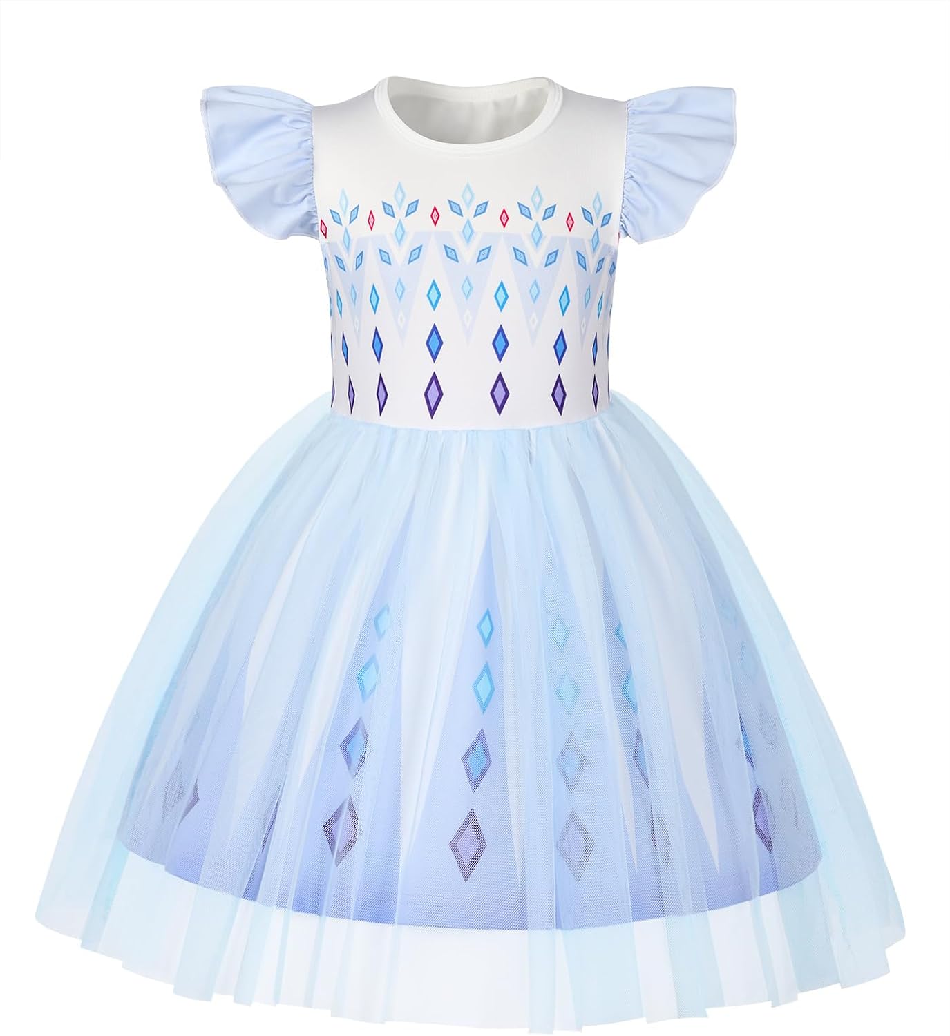 Detalle de HenzWorld Princess A-line Tulle Dress for Girls, Flutter Sleeves