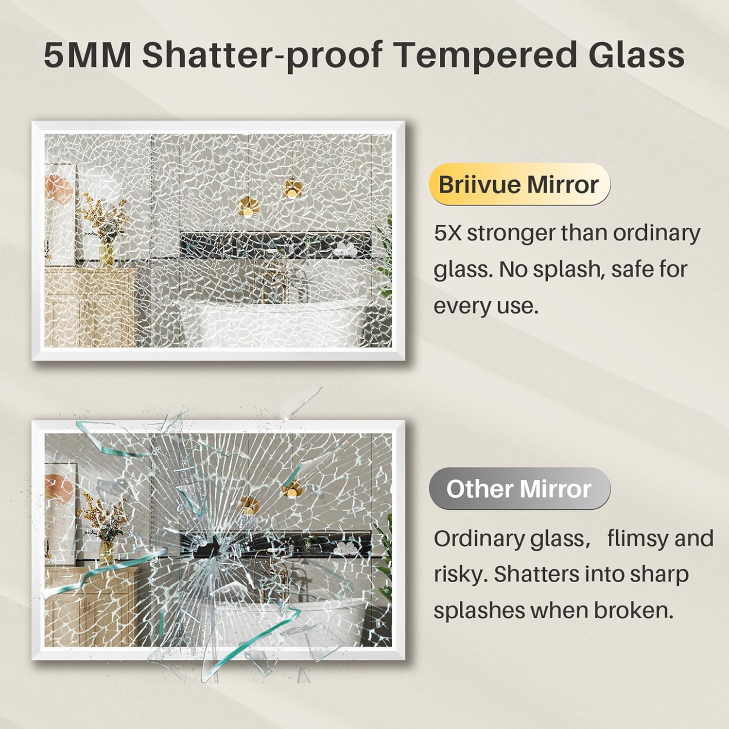 Thumbnail 6 de 24x32 Inch White Bathroom Mirror with Thick Metal Frame, Tempered Glass (Over Sink, Wall Mount)