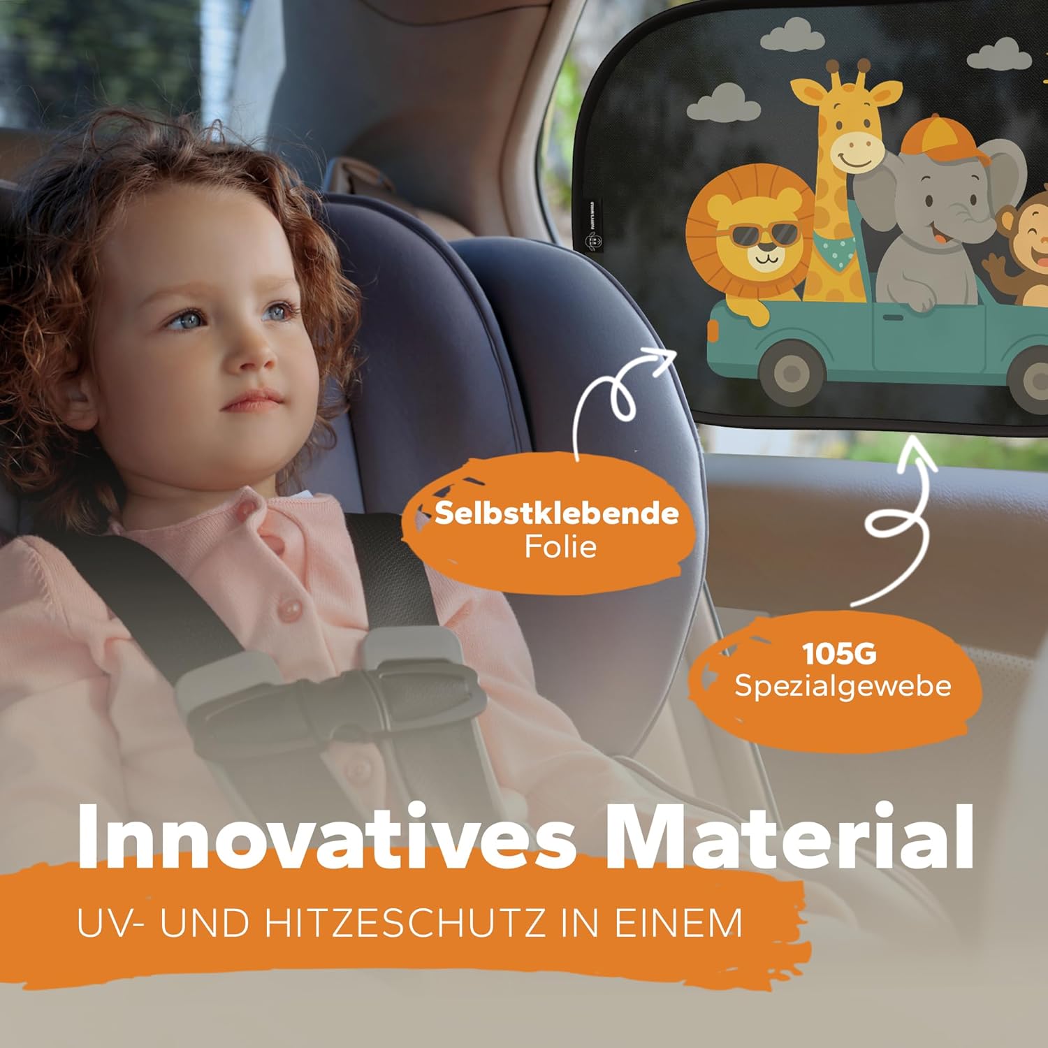Thumbnail 5 de Sonnenschutz Auto Baby & Kinder (UPF50+) ZERTIFIZIERTER UPF-Schutz • DEKRA geprüft & KBA-zugelassen – GSM105+ Nylon mit Tier-Motiv
