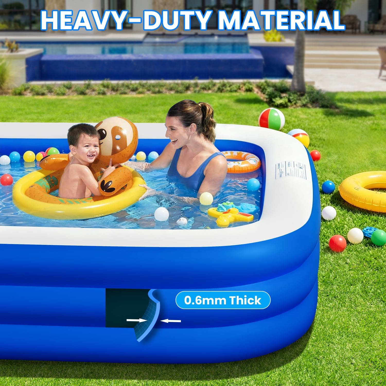Detalle de BEFAMALI Extra Large Inflatable Pool for Adults, 145" x 74" x 22