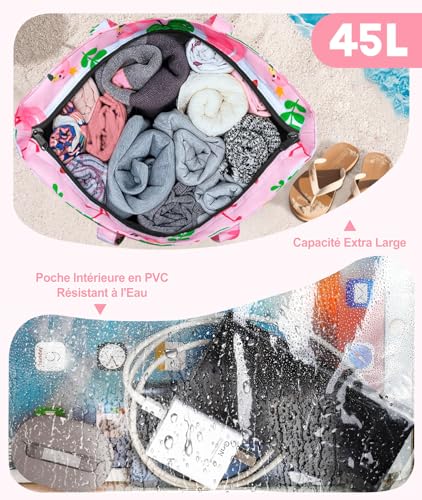 Thumbnail 4 de ISEYOU Grand Sac de Plage XXL Imperméable avec Fermeture Éclair – Sac Plage Pliable et Léger, Multi-Poches de Grande Capacité