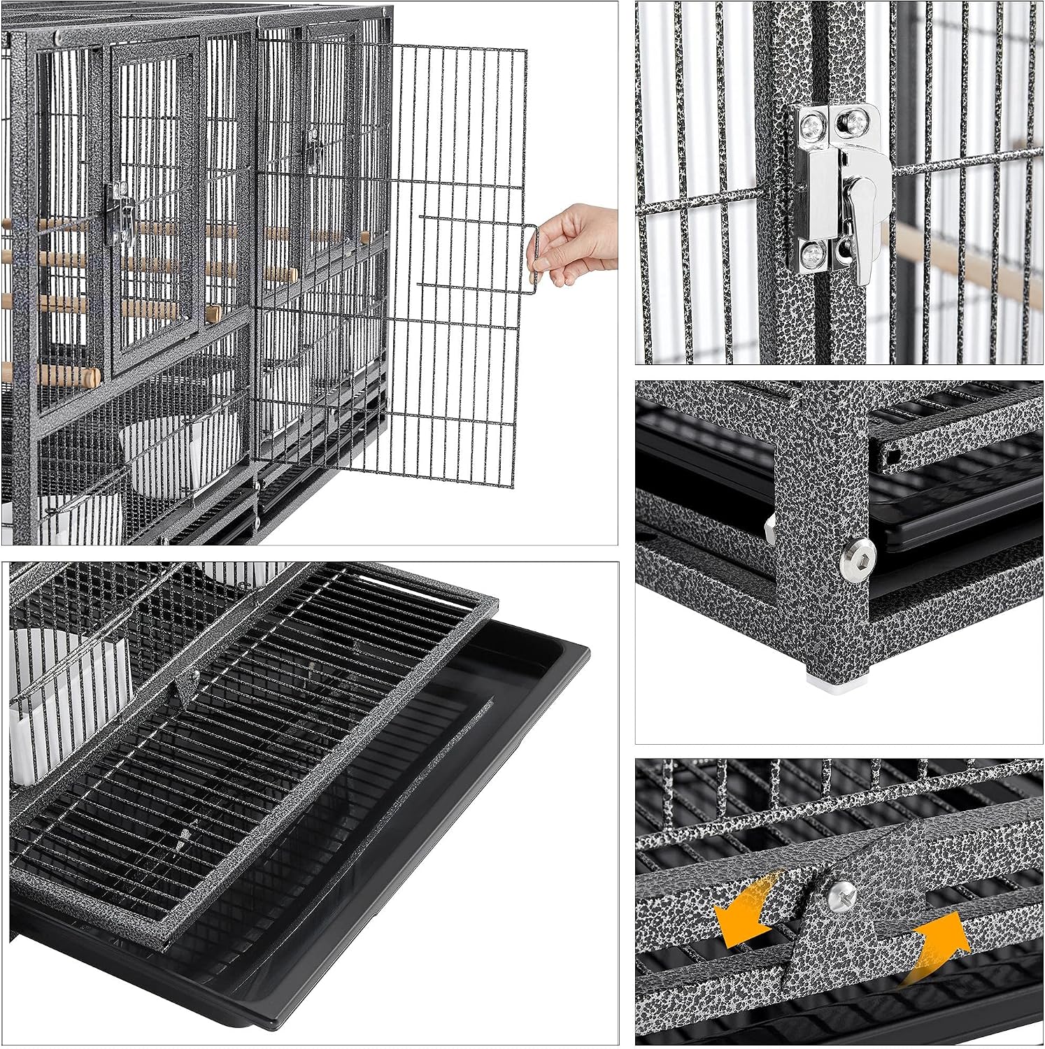 Detalle de Yaheetech Cage Oiseau Volière 95,5 x 45,5 x 52,5 cm – double espace, métal antirouille