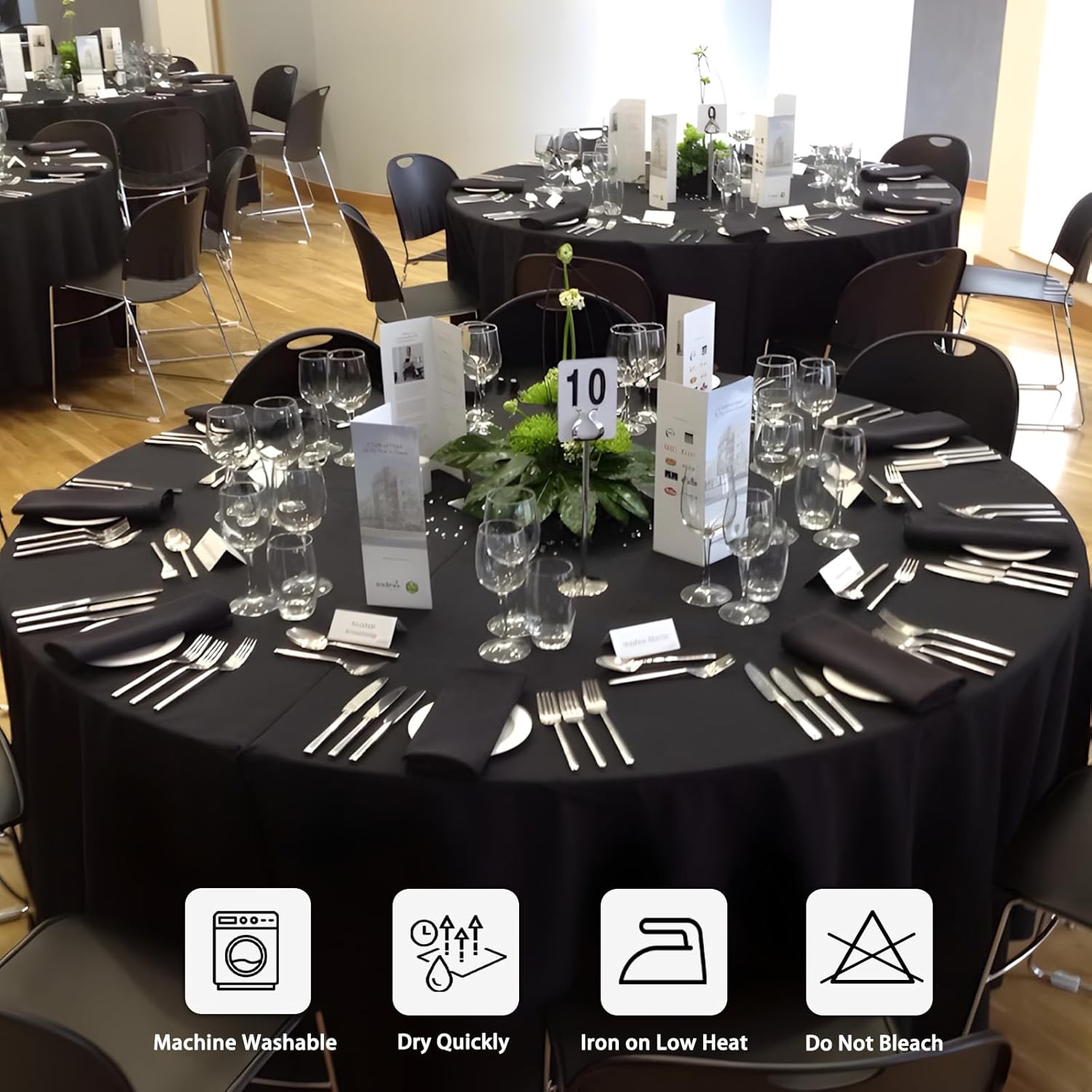 Thumbnail 6 de Heneger 90 Inch Black Round Tablecloths (8 Packs) – Durable Polyester, Wrinkle-Resistant, 90" Diameter for 6ft/5ft Rounds