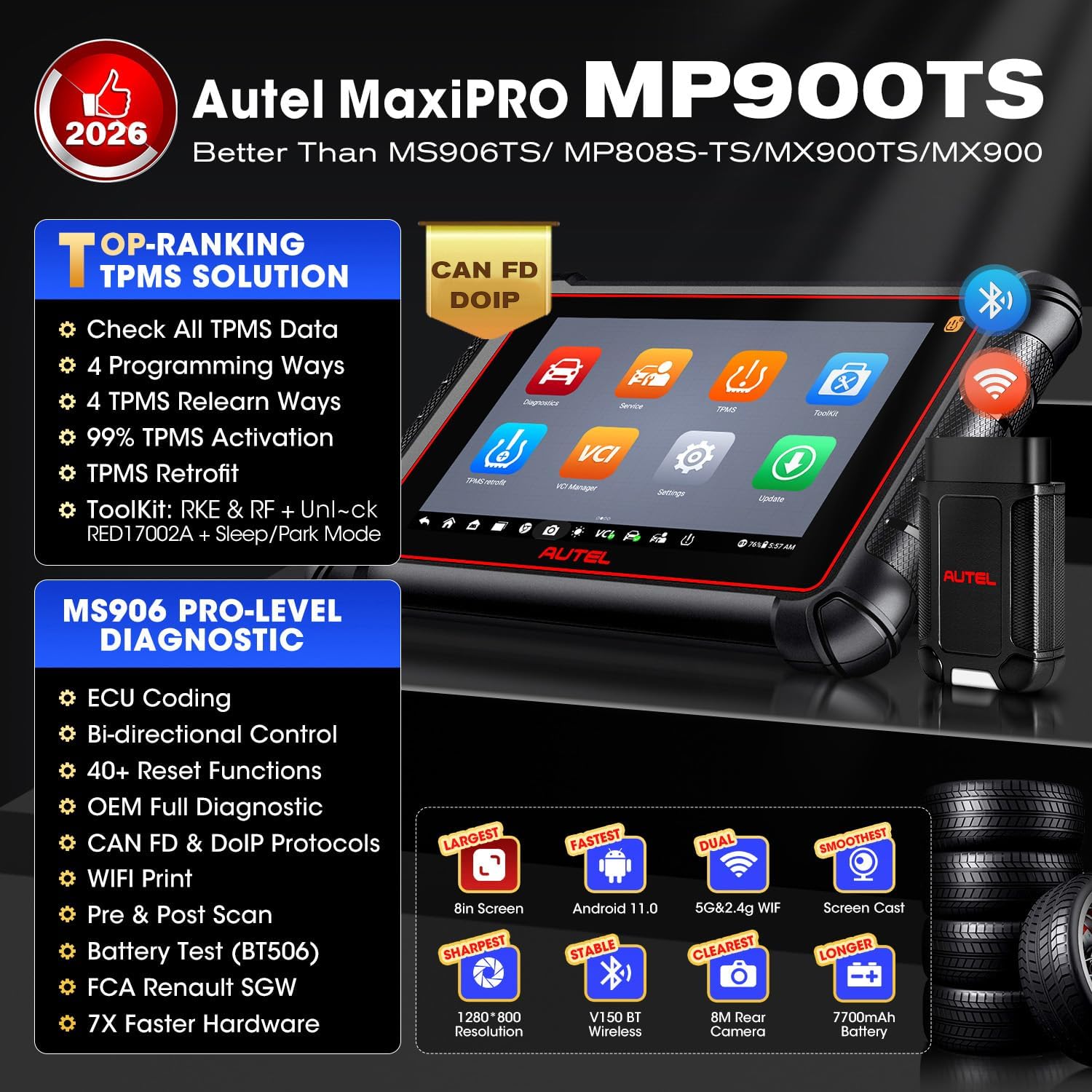 Thumbnail 1 de Autel MaxiPRO MP900TS (2026) 8in: Bidirectional Scan, TPMS & ECU Coding