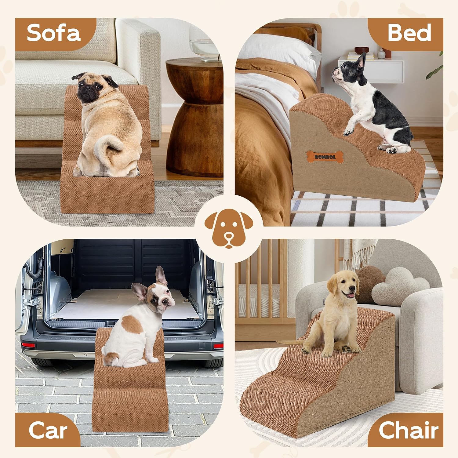 Detalle 2 de ROMROL Dog Stairs 58x38x38cm 3-Step