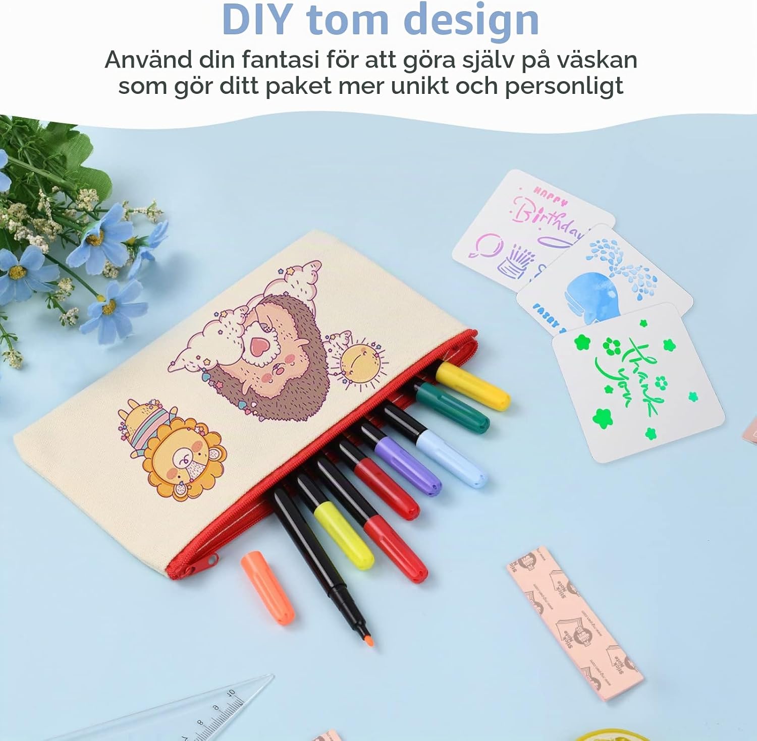 Detalle 2 de Vicloon canvasfodral med dragkedja, 12 väskor och 3 schabloner