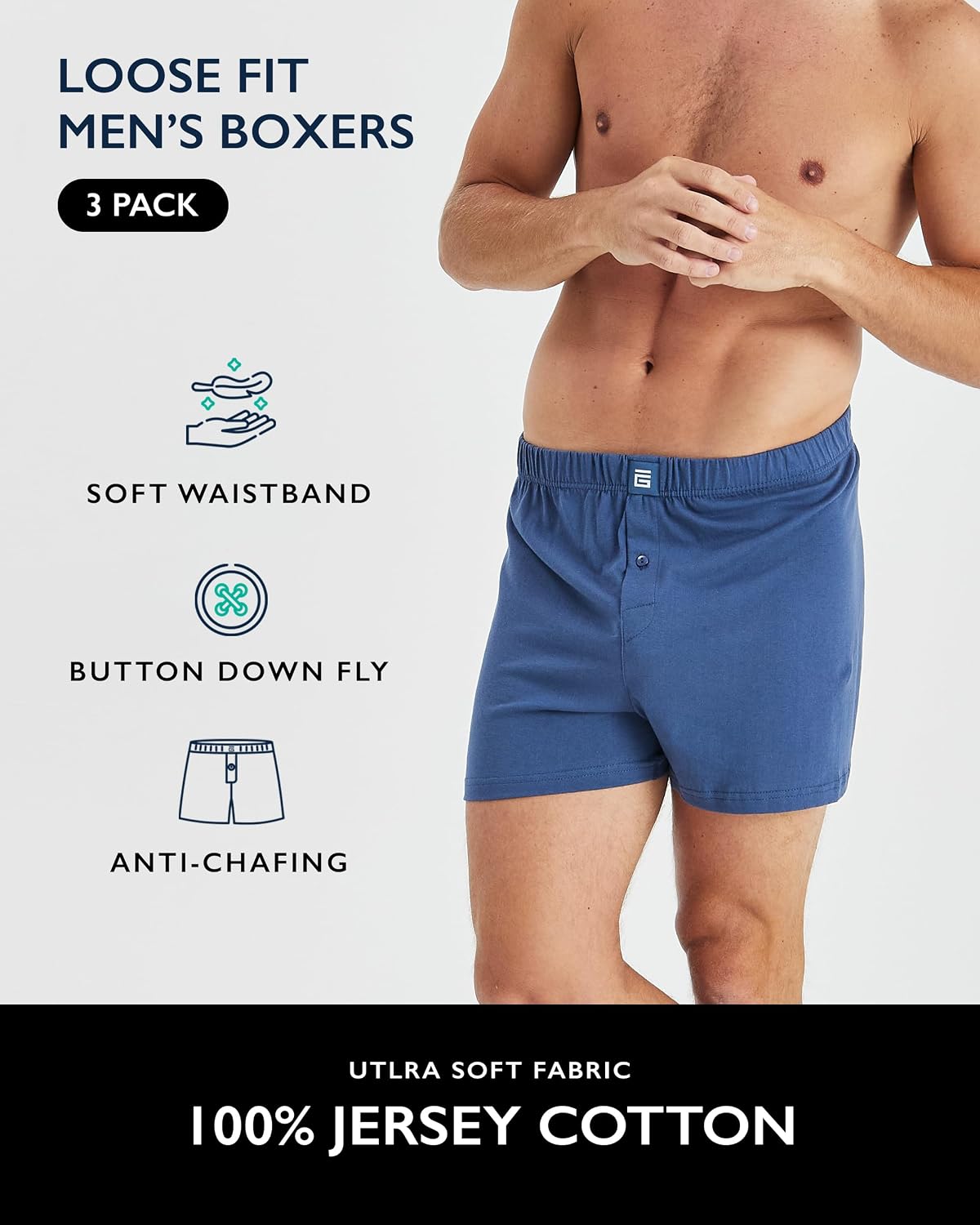 Thumbnail 1 de Giovici Mens Boxers Loose Fit – Super Soft Cotton Shorts with Button Fly