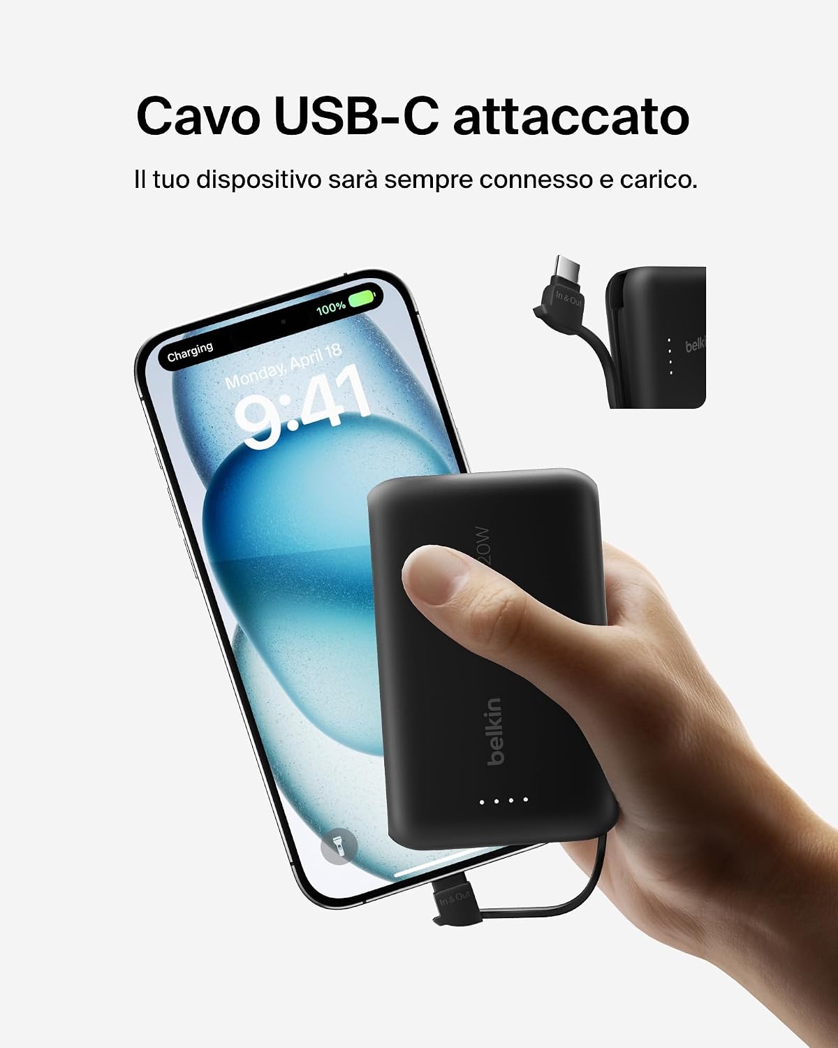 Thumbnail 4 de Belkin BoostCharge power bank 10.000 mAh con cavo integrato e ricarica USB-C PD fino a 20 W
