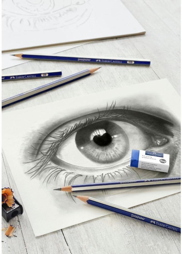Detalle 2 de Faber-Castell 114000 Graphite Sketch Set (8 pièces) avec 6 crayons Goldfaber, taille-crayon et gomme