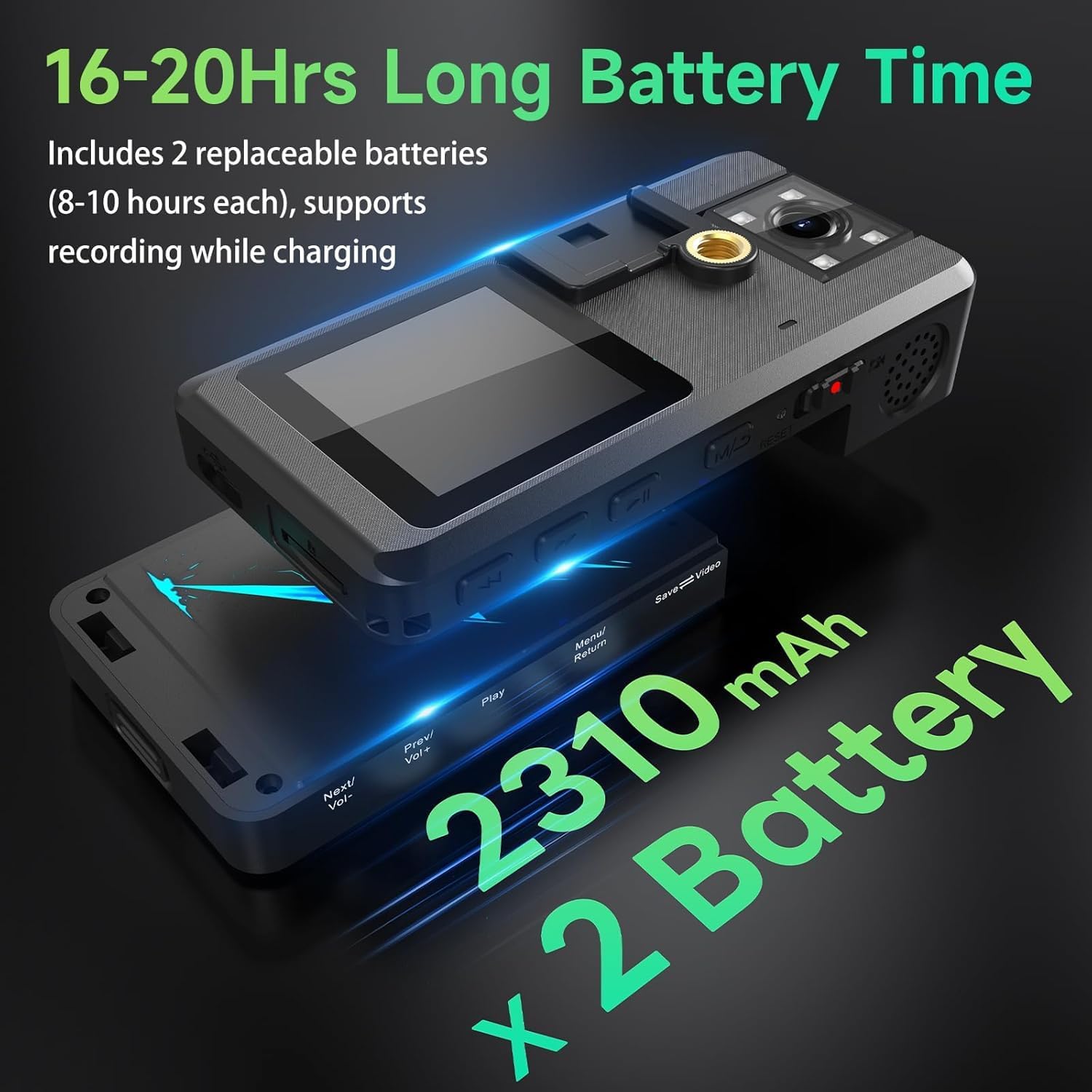 Thumbnail 1 de 1296P Body Camera Körperkamera Mini 64GB, 4.260mAh, 20h Laufzeit, 180°-Objektiv, Nachtmodus, Ersatzakku – kompakte Einsatzkamera