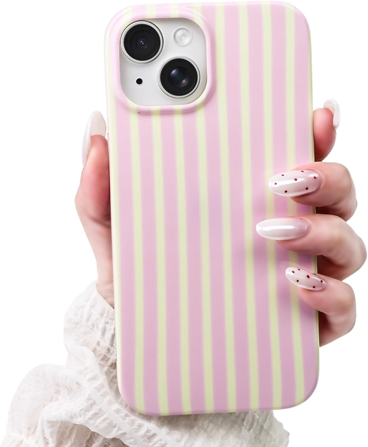 Detalle de SleekCover for iPhone 15 6.1" – Cute Striped Pattern TPU Case (Pink/Yellow)