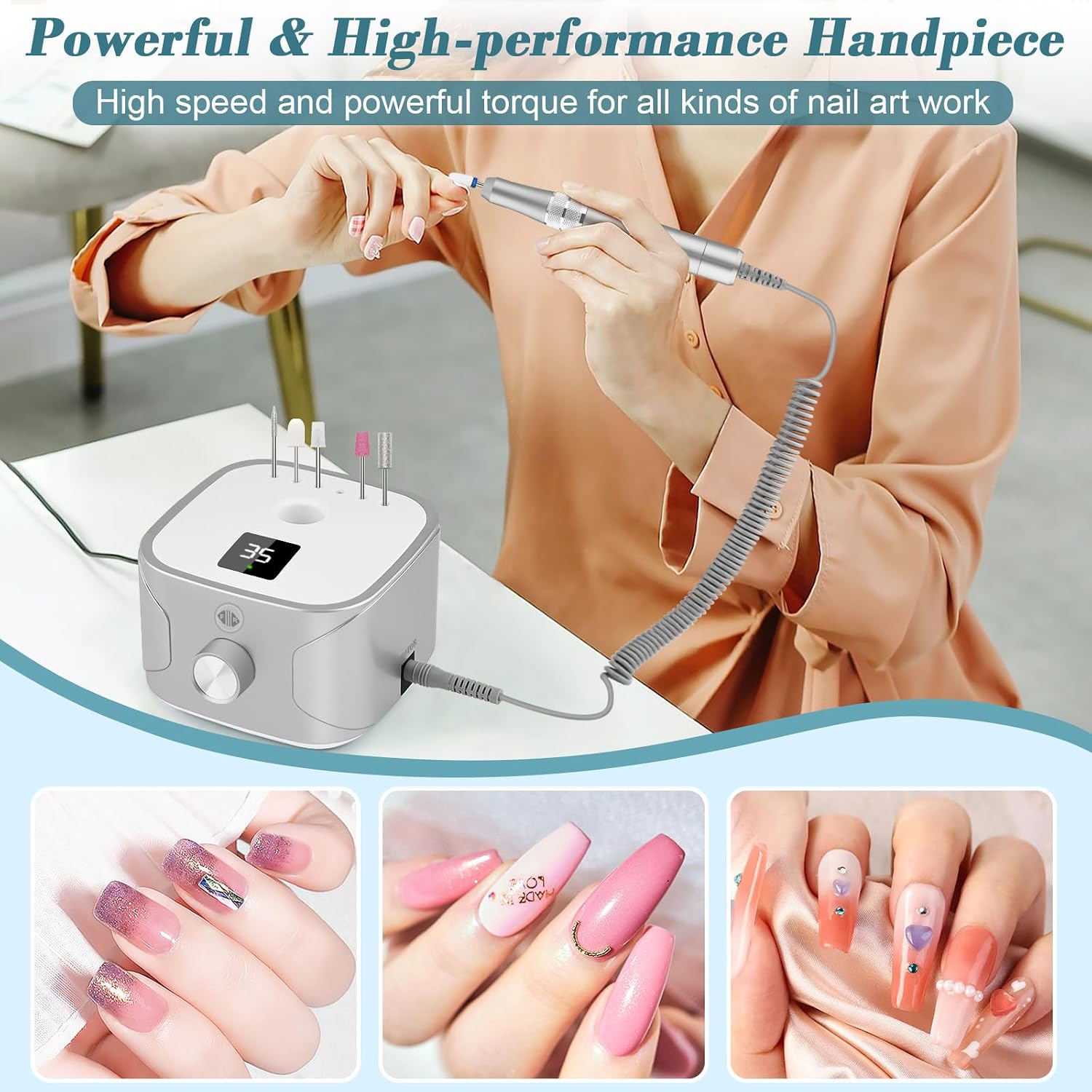 Thumbnail 2 de Kredioo Nagelfräser für Gel- und Acrylnägel – 35000 U/min, LED-Display, 11 Bits, 2-in-1 Touch, Silber