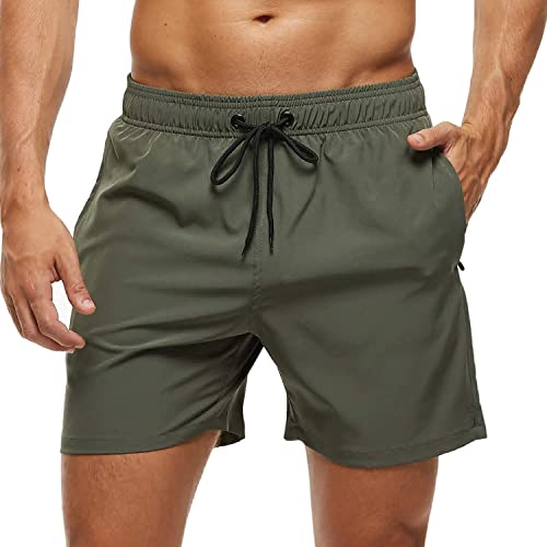 Detalle de Arcweg Bañador Hombre Pantalones Cortos con Malla y Forro Elástico — Secado Rápido, Banda Ajustable y Bolsillos con Cremallera (Verde, EU M)