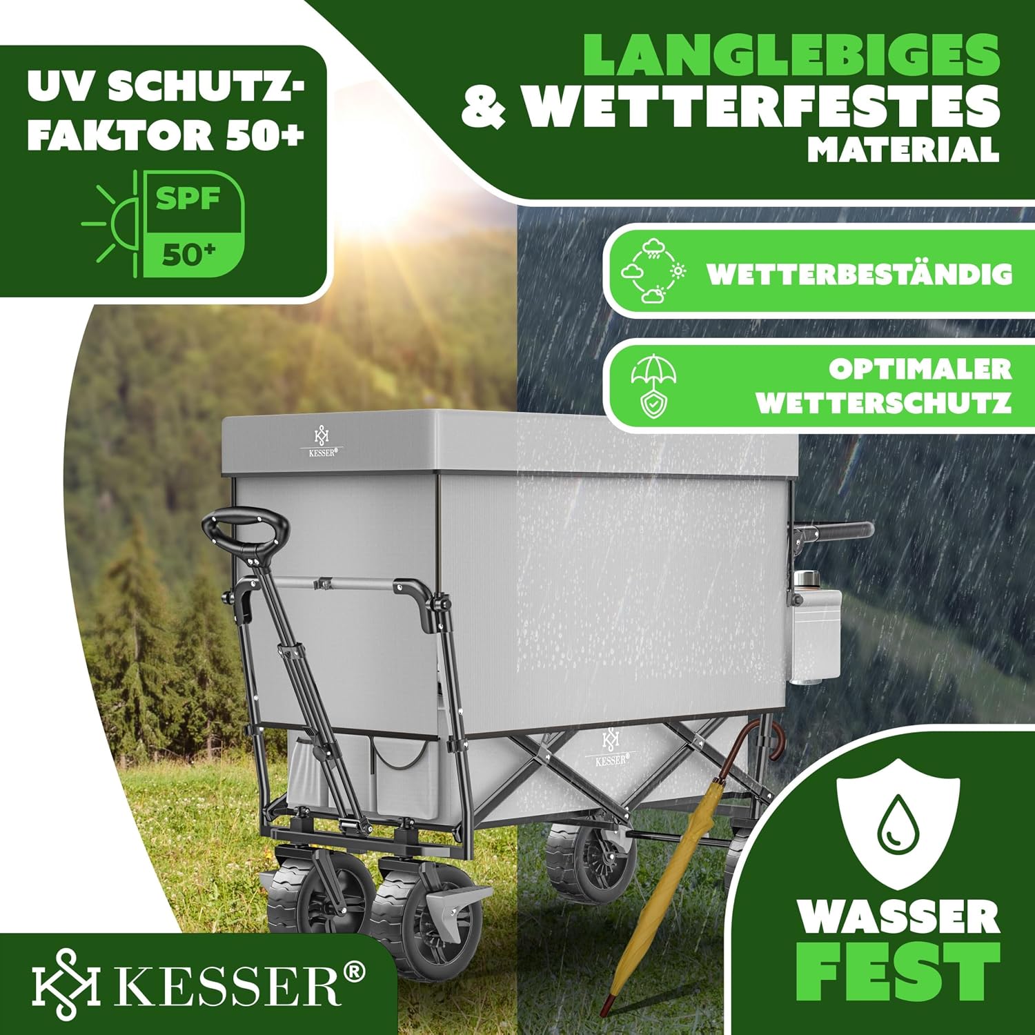 Thumbnail 6 de KESSER® XXL Bollerwagen GT9000 – faltbar, mit Dach, bis 150 kg, großzügiges Innenvolumen
