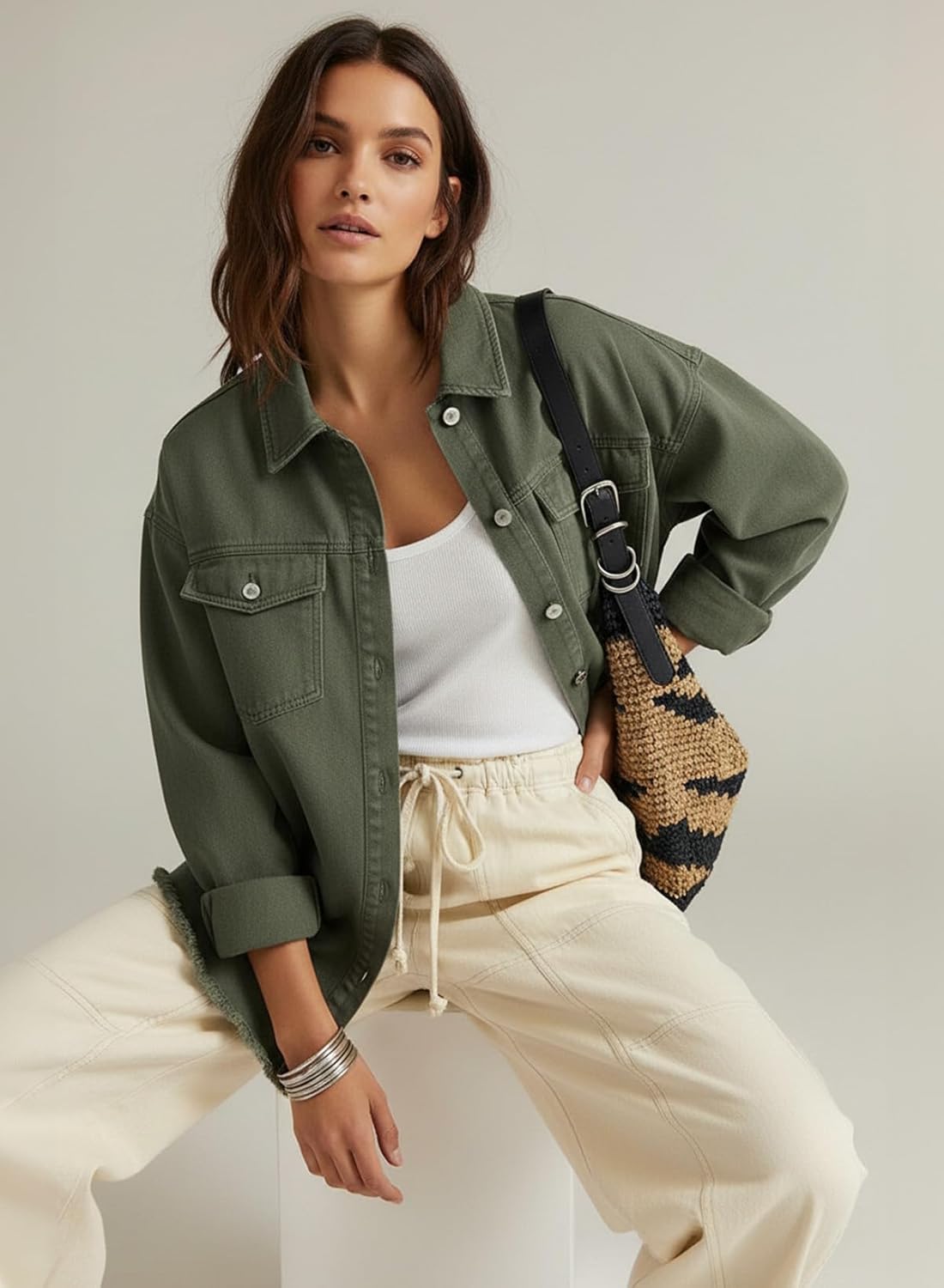 Thumbnail 3 de Dokotoo Women's Oversized Denim Jacket: Casual Distressed Long Sleeve Denim Shirt