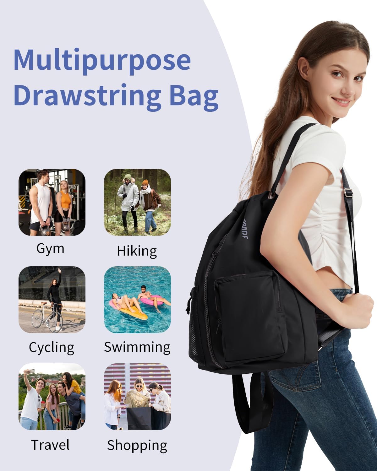 Thumbnail 5 de WANDF Drawstring Gym Bag with Shoes Compartment – 24L, 31 x 16 x 49 cm, Water-Resistant