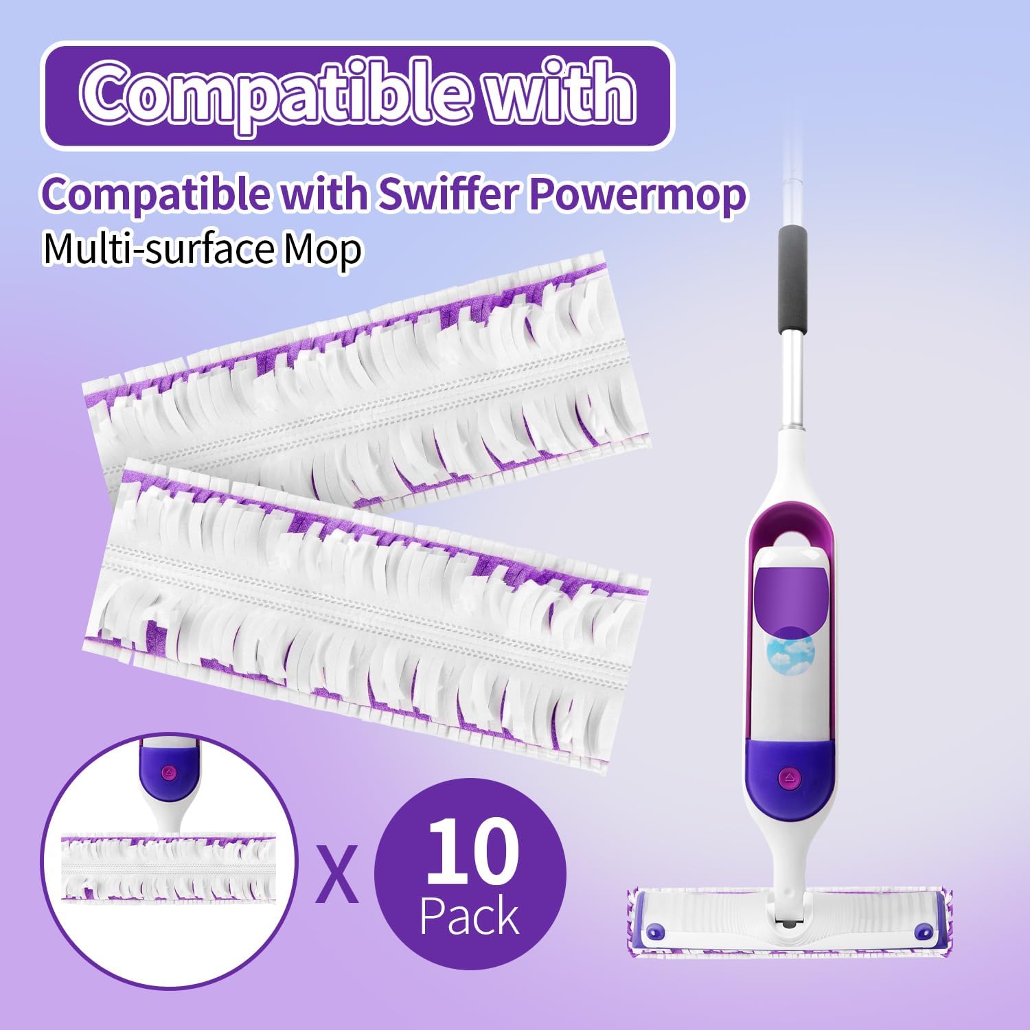 Detalle 2 de ZHAYAO SWPROWYCX Disposable Power Mop Pads, 10-Pack, Wet or Dry Use
