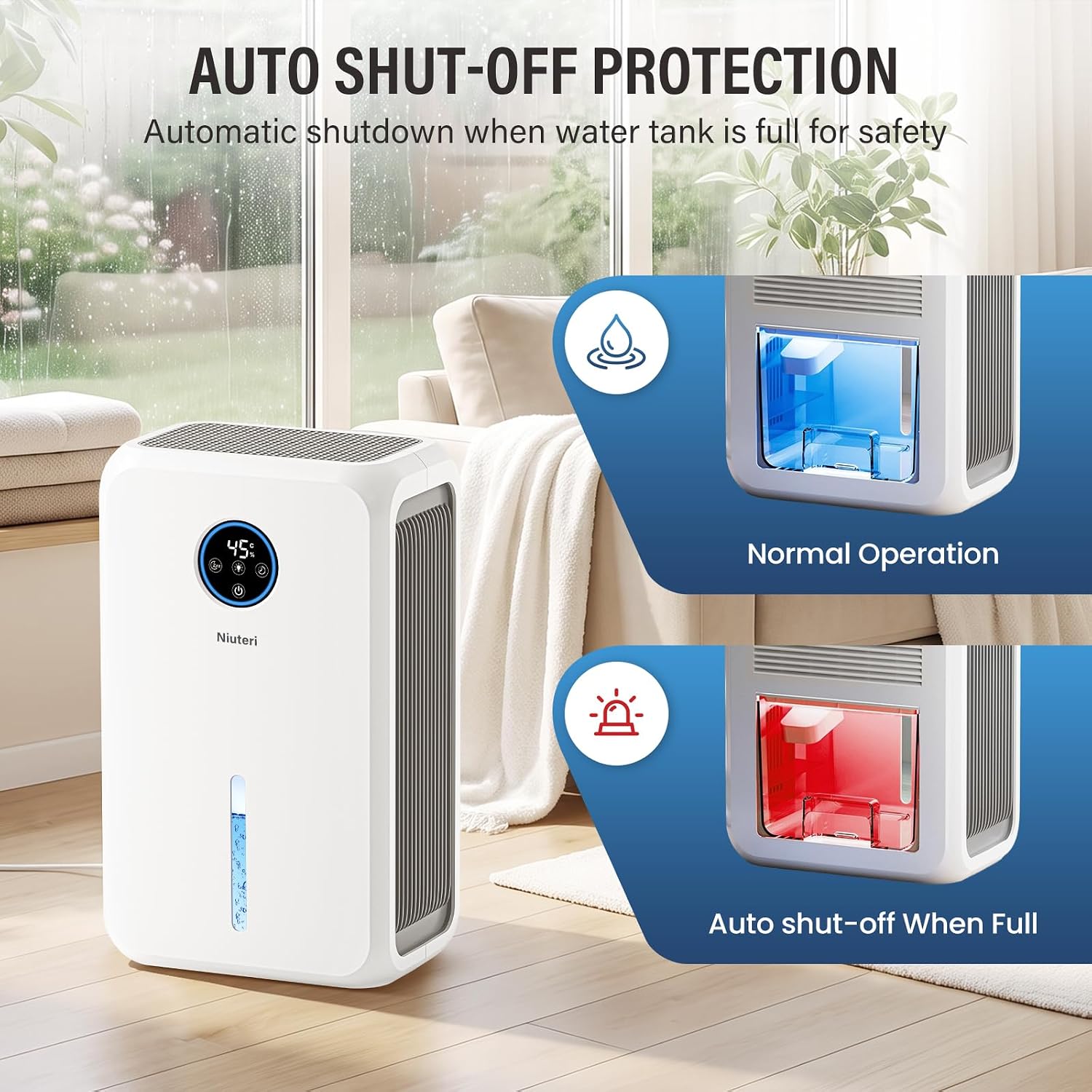 Detalle de Niuteri PS-0915 Dehumidifier, 98 fl oz, Humidity Display & Sleep Mode