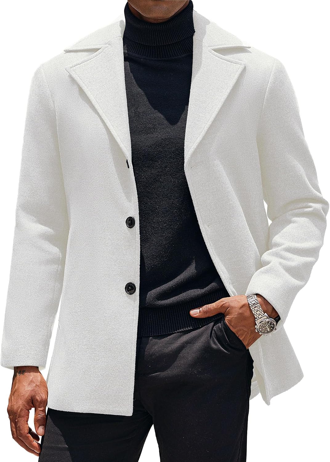 Detalle de COOFANDY Mens Trench Coat Notched Collar Overcoat
