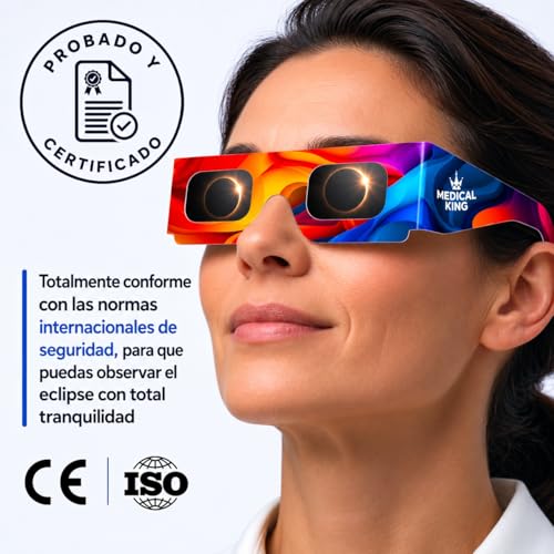 Detalle de Medical king | 12 Gafas Eclipse Solar ISO 12312-2 – kit completo para observar el eclipse 2026
