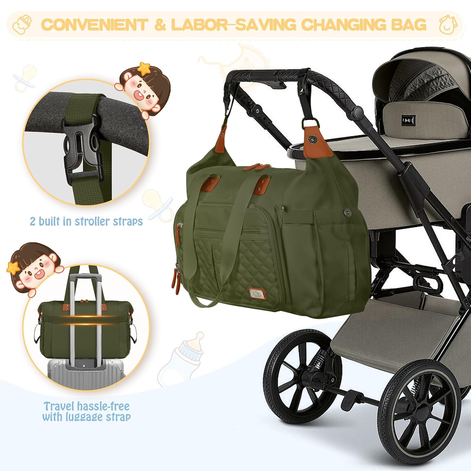 Thumbnail 6 de RAINSMORE Baby Wickeltasche Groß mit 7 Taschen