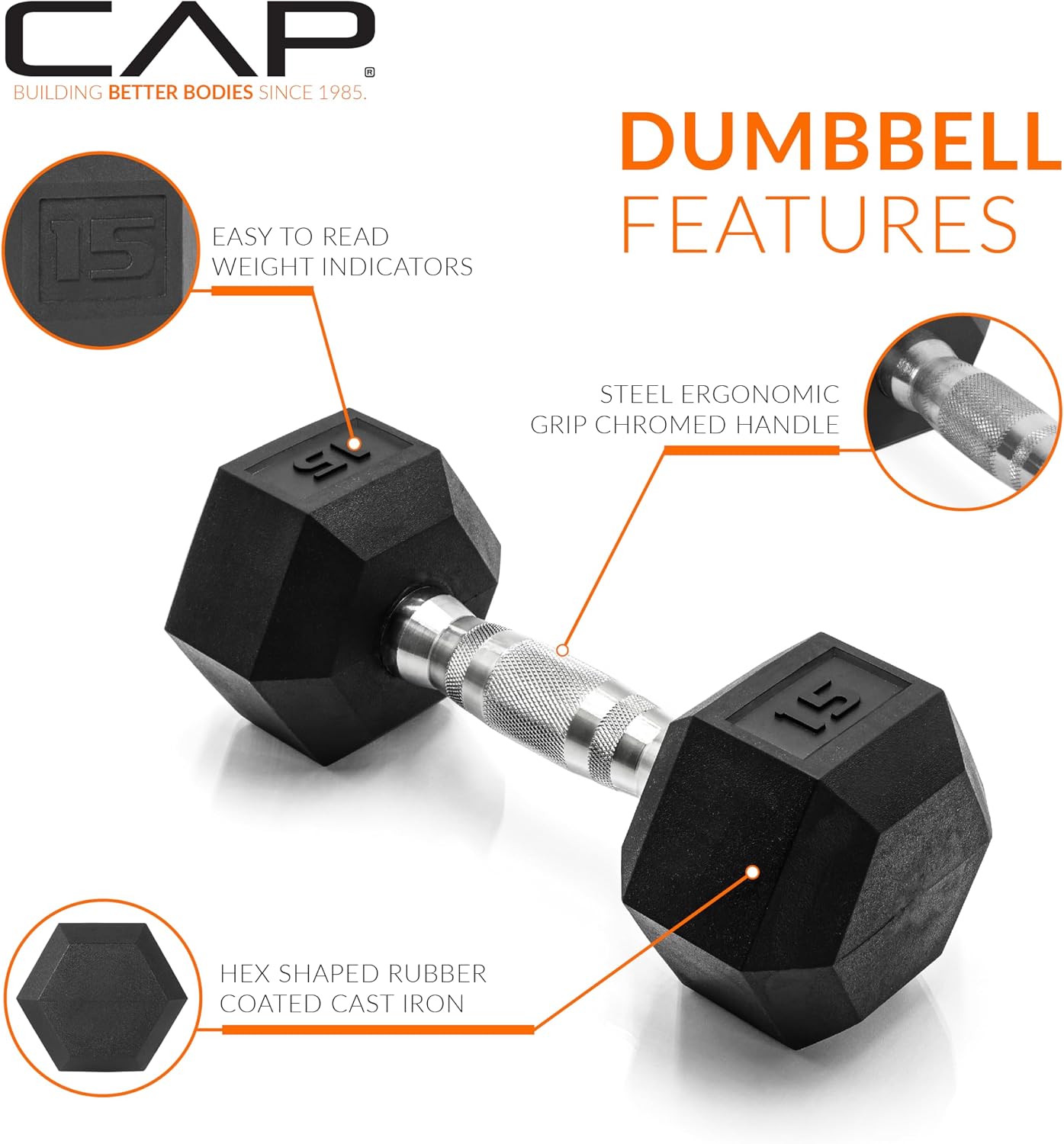 Detalle de CAP Barbell Coated Hex Dumbbell 10 lb ๐