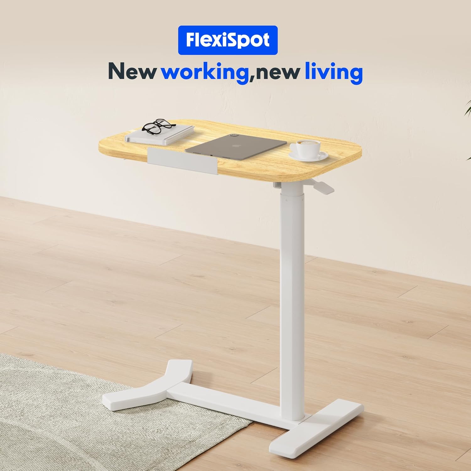 Thumbnail 1 de FLEXISPOT Overbed Table with Wheels – Adjustable, tiltable maple bedside desk (60 x 40 cm)