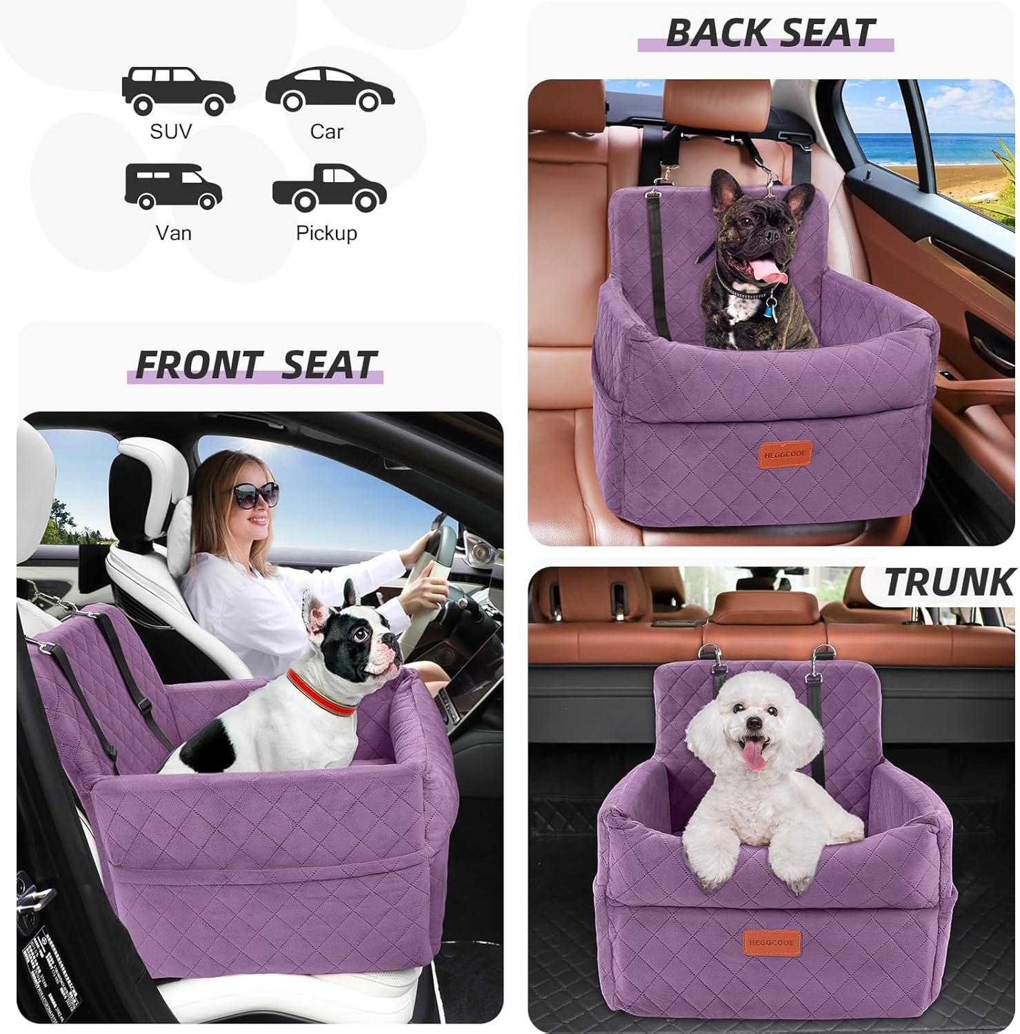 Detalle de HEGGCOOE Small Dog Car Seat: Memory Foam Booster for Safe, Comfortable Car Rides