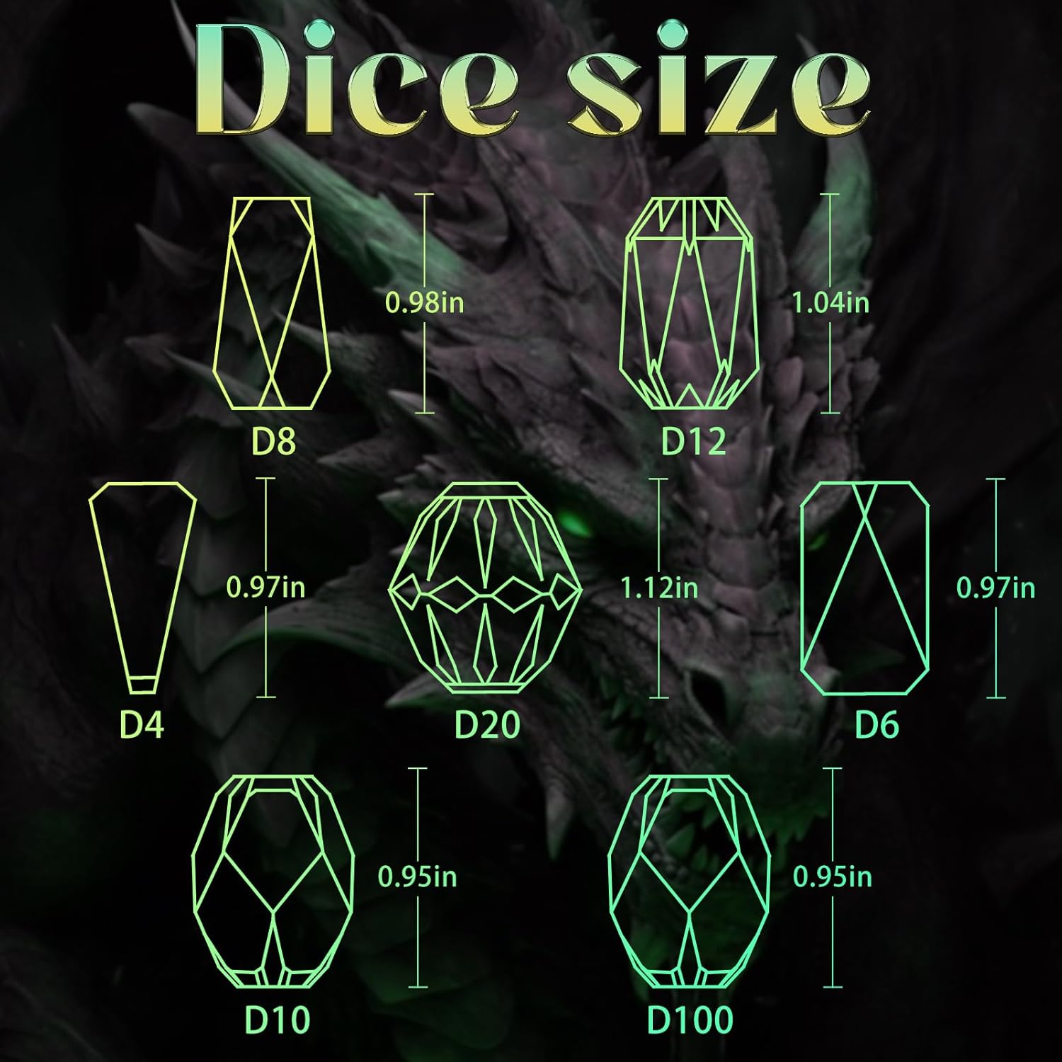 Thumbnail 6 de FONVGOGO DND Würfel Set Harz – 7‑teiliges Polyedrisches DND Dice Set in Grün und Gold