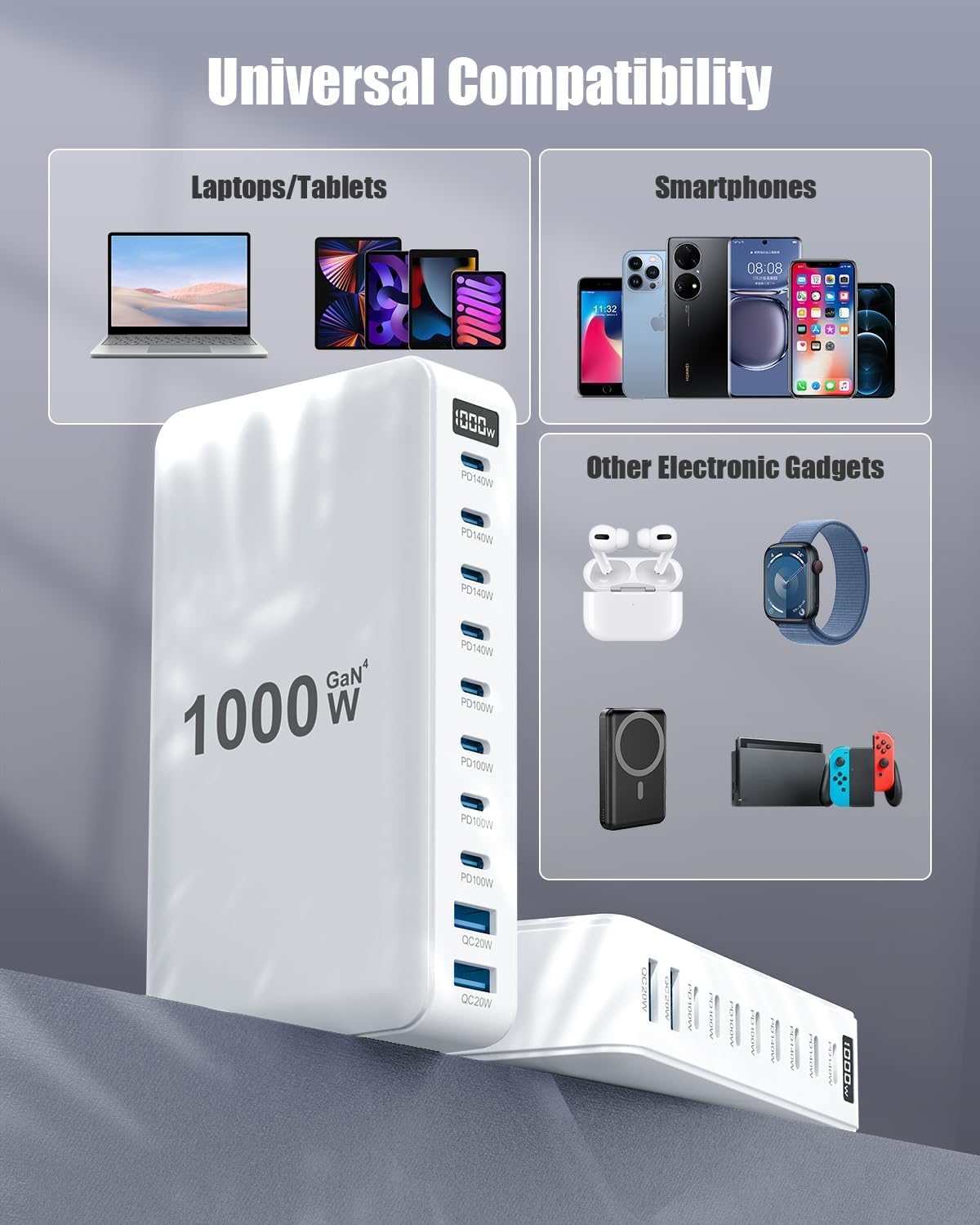 Thumbnail 3 de 1000W GaN USB C Charger with 10 Ports: A Practical 140W Fast Charging Hub for Multiple Devices