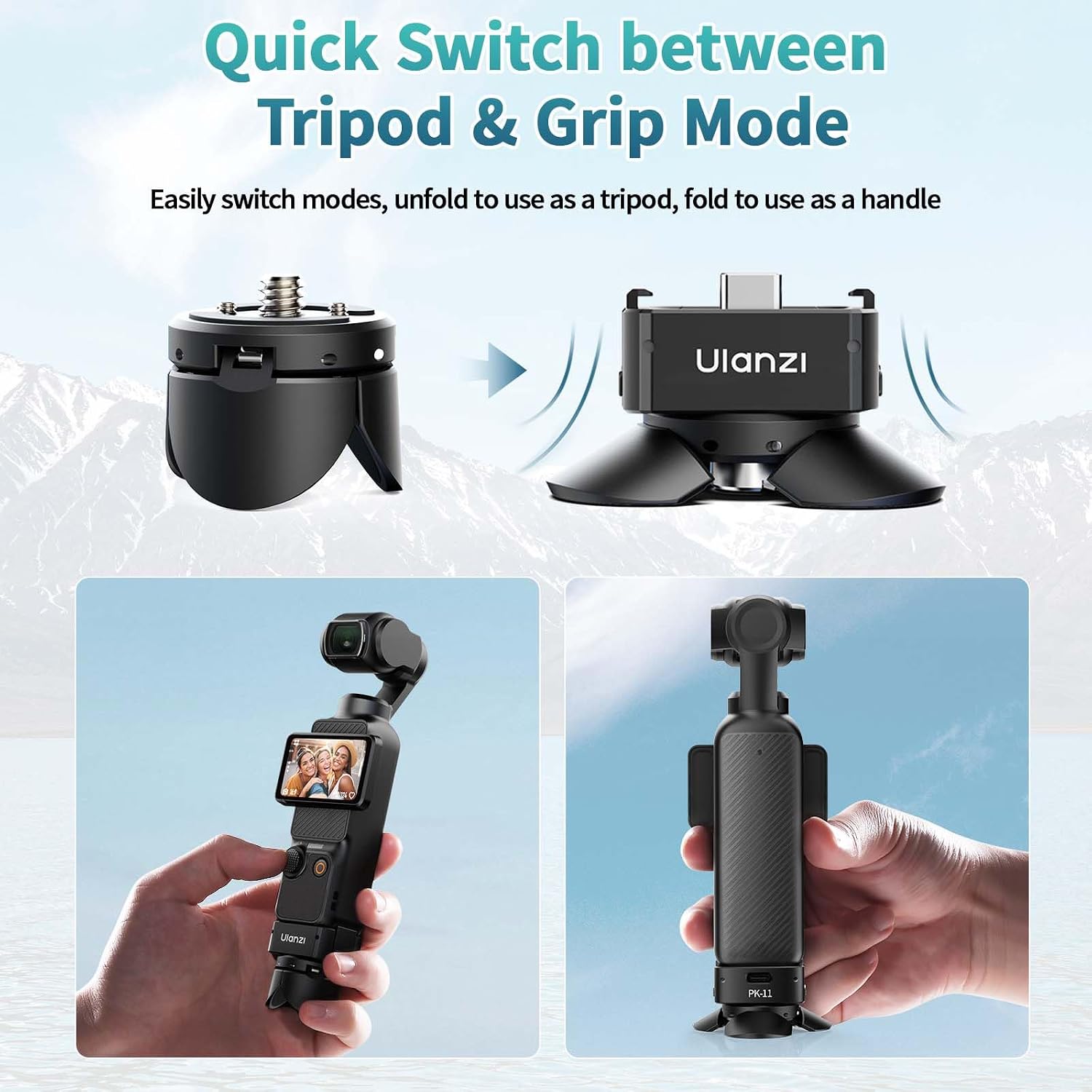 Detalle de Kit mini trépied ULANZI Pocket 3 (PK-08 & PK-11) avec charge Type-C et vis 1/4
