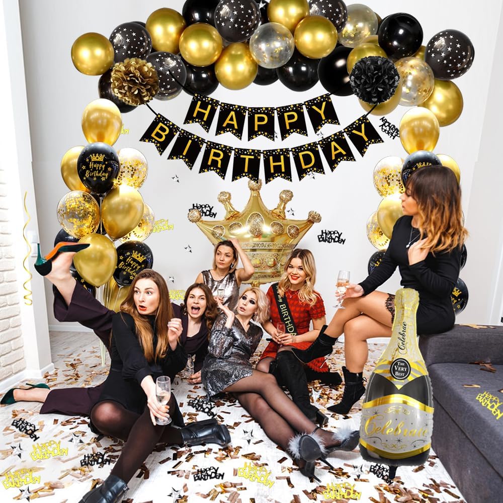 Thumbnail 4 de GYESXYW Black and Gold Party Decorations Kit