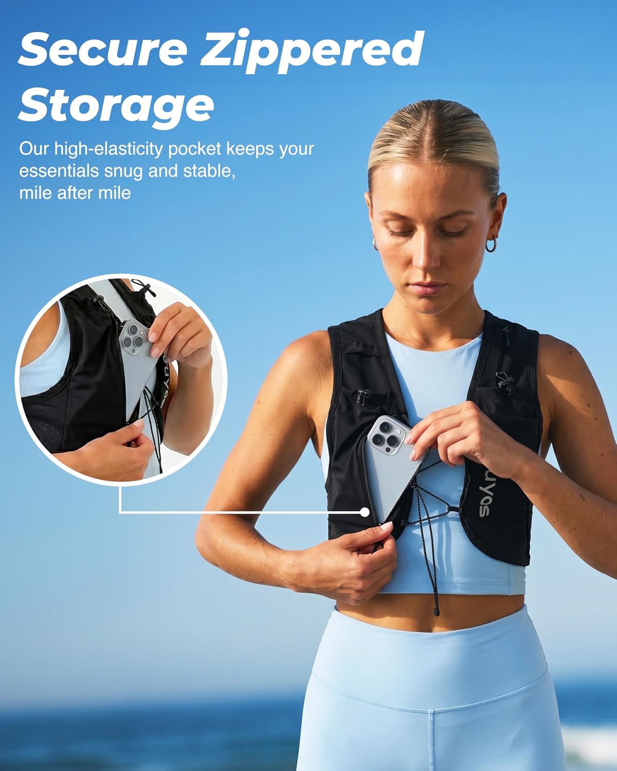 Thumbnail 2 de Oiuyos Running Vest for Women & Men — Adjustable Chest Straps, 500ml Hydration Flask, 8 Pockets, Lightweight Reflective Vest
