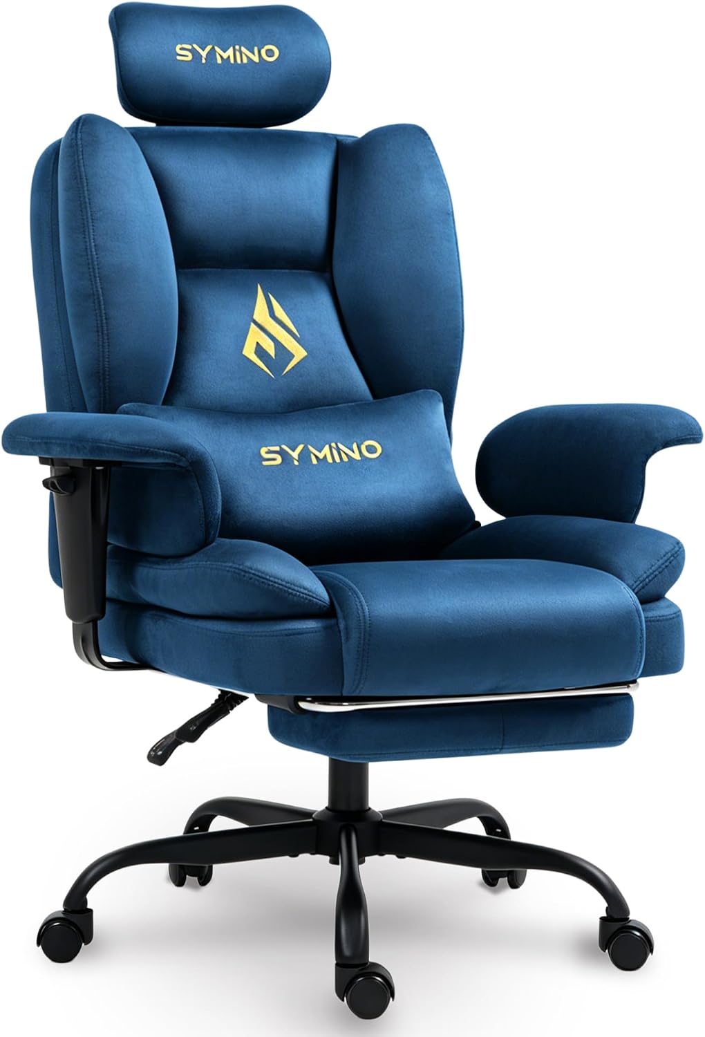 Detalle de Symino SF-01-BLUE – fotel gamingowy z podnóżkiem, regulowanym oparciem i wysokością