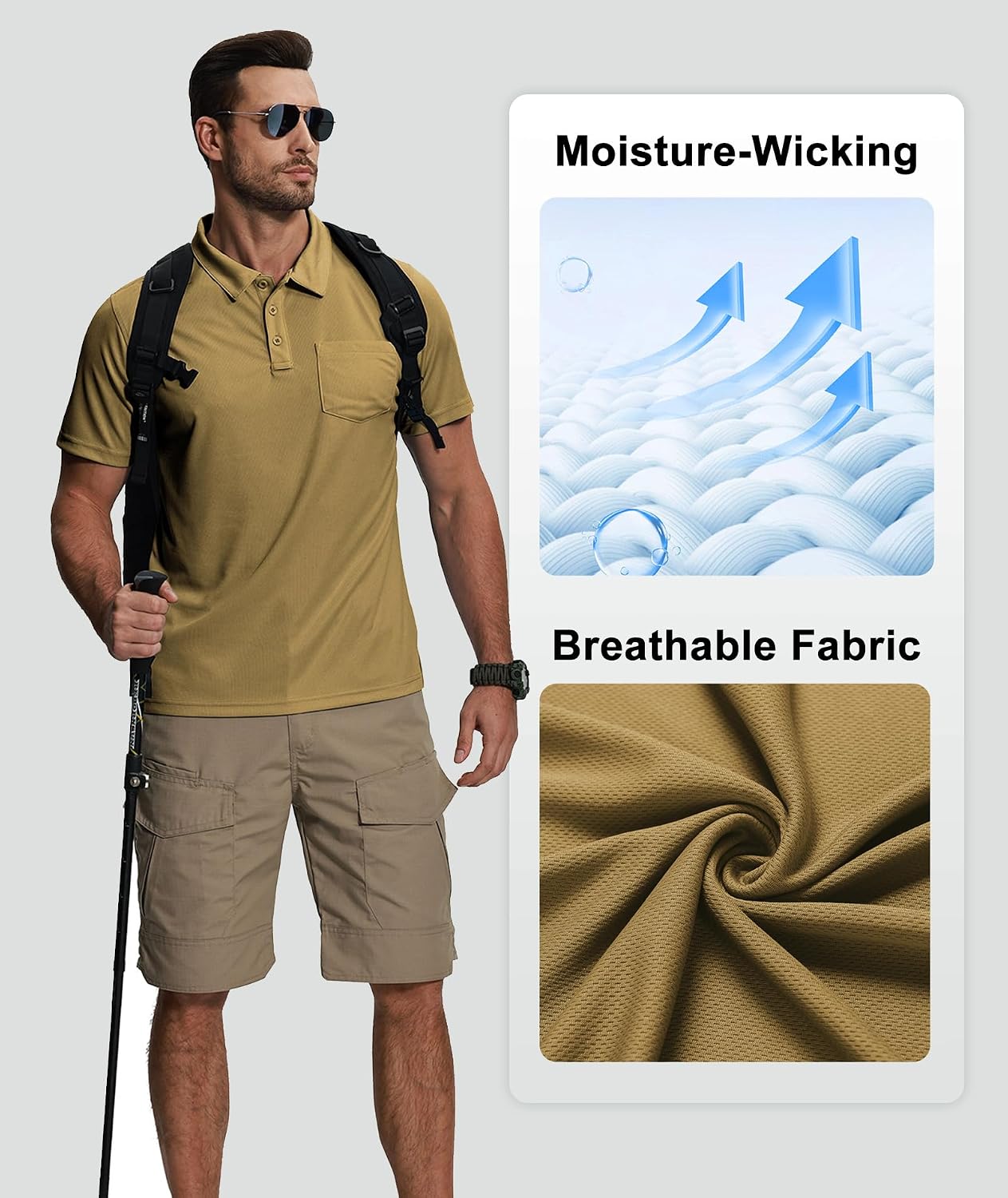 Detalle de ZITY 5 Pack Polo Shirts for Men with Pocket – Dry Quick, Short Sleeve, Athletic Fit