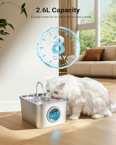 Detalle de Fuente para gatos BalimoPet Acero Inoxidable 2,6 L: flujo suave, filtración triple y diseño compacto