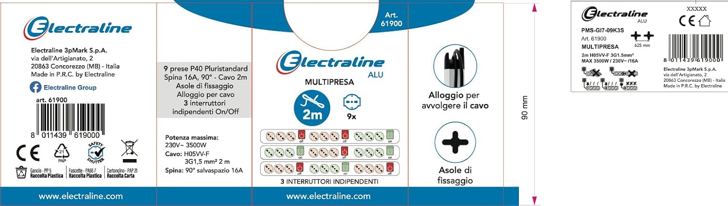 Thumbnail 6 de Electraline Multipresa Alu-Line 9 posti 2 m