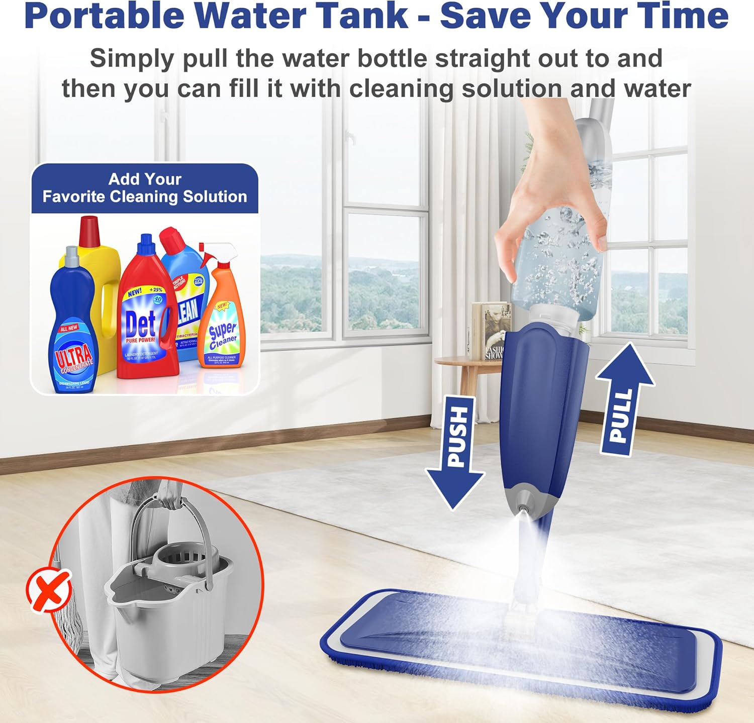 Thumbnail 5 de # Spray Mop Hardwood Floor Cleaning: 635ml Refillable Tank with 3 Washable Pads