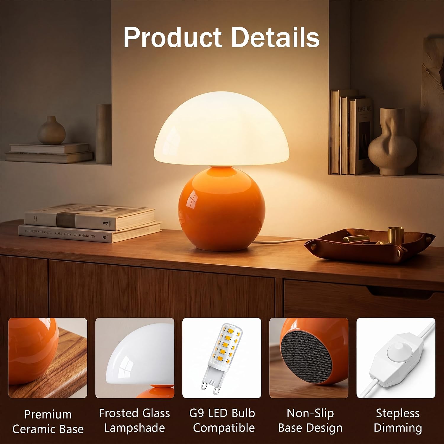 Detalle 2 de Dawnwake Pilz-Nachttischlampe LED, 0–100% dimmbar